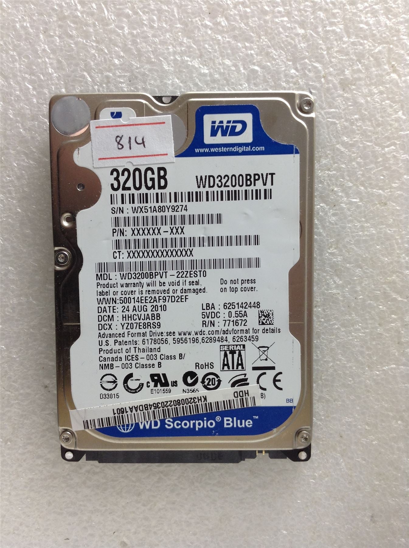 Hard Disk Drive HDD spares parts FAULTY WESTERN DIGITAL 320GB WD3200BPVT-22ZEST0