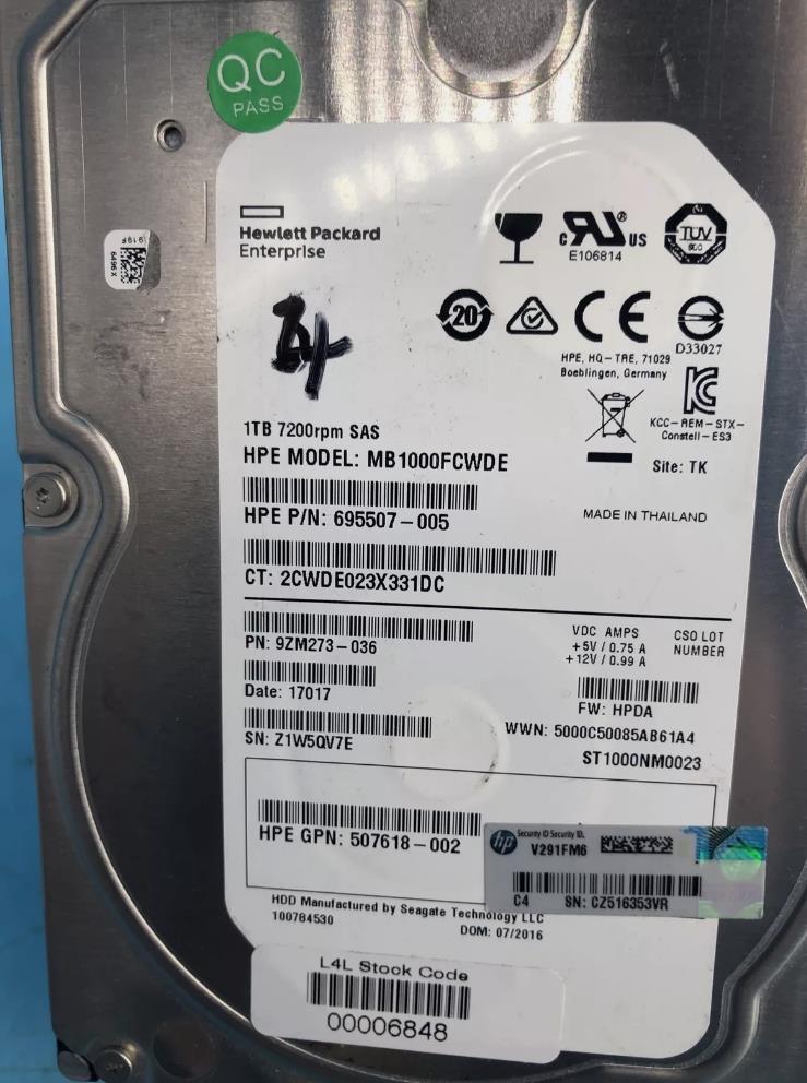 Seagate SAS 1TB Constellation ST1000NM0023 Hp 867462-001 695507-005 Hard Disk Drive ST1000NM0023 1TB SAS 867462-001 695507-005
