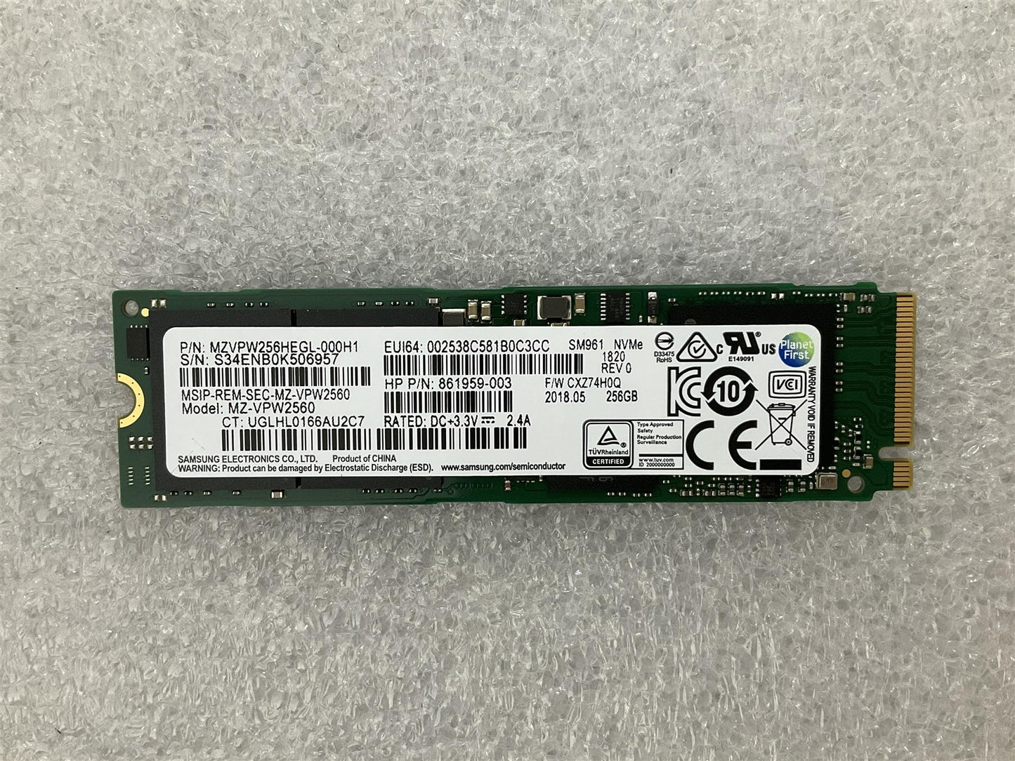 HP 923785-001 Samsung SM961 MZVPW256HEGL 256GB SSD Solid State Drive M.2 NVMe