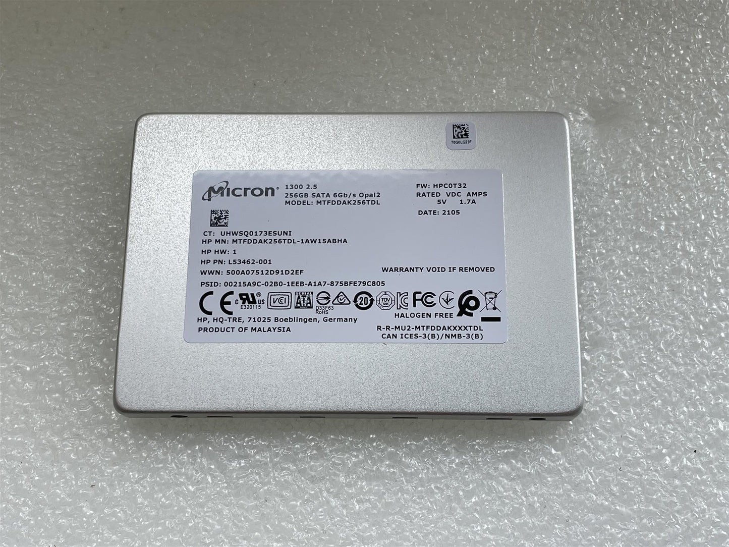 HP SSD 746141-001 Micron 1300 2.5 256GB MTFDDAK256TDL OPAL2 Solid State Drive