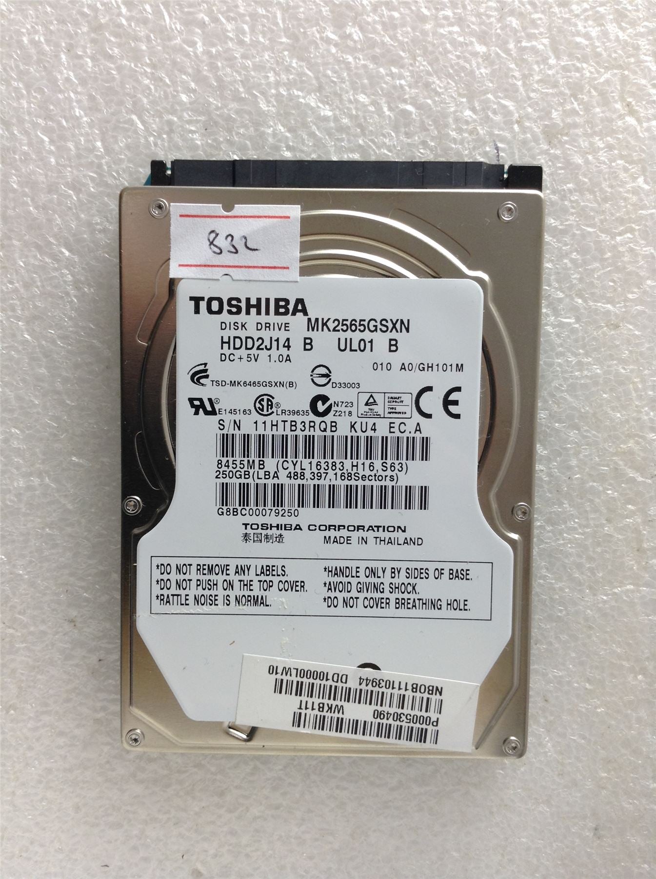 Hard Disk Drive HDD spares parts FAULTY TOSHIBA 250GB MK2565GSXN HDD2J14 UL01 B