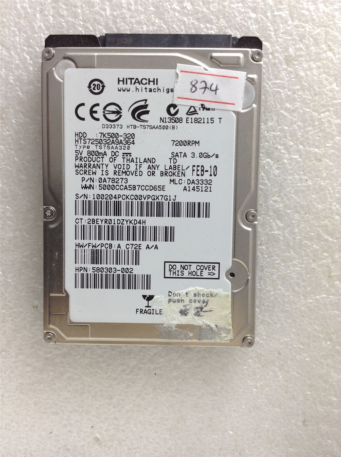 Hard Disk Drive HDD spares parts FAULTY HITACHI HGST 320GB 7K500-320 0A78273
