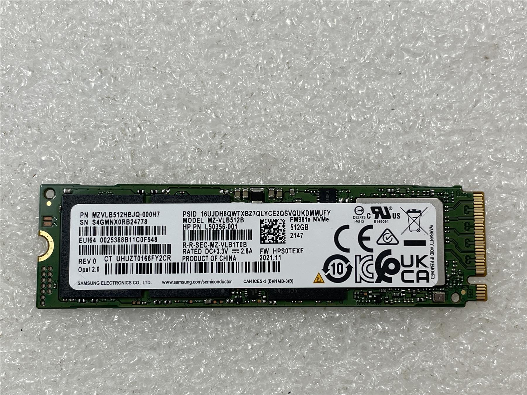 HP L31366-001 Samsung PM981a Solid State Drive SSD 512GB M.2 NVMe MZVL