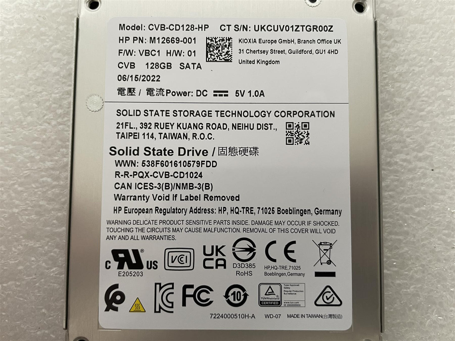 HP 652181-002 CVB-CD128-HP M12669-001 Solid State Drive SSD 2.5 inch SATA 128GB