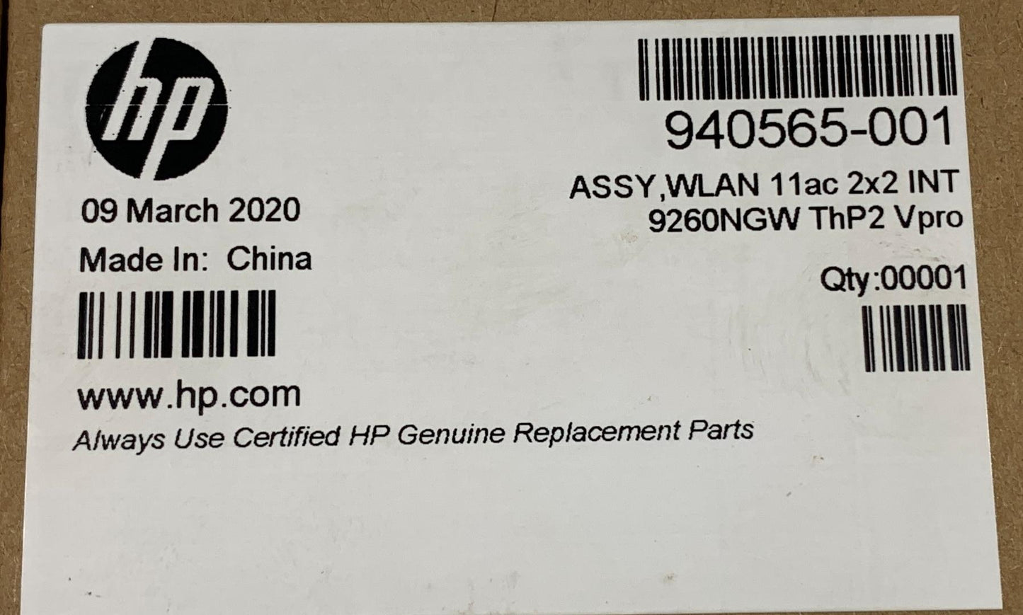 HP 940565-001 also sending L16647-002 Intel Wireless AC 9260NGW Wifi Wi-Fi WLAN Wireless Card NEW