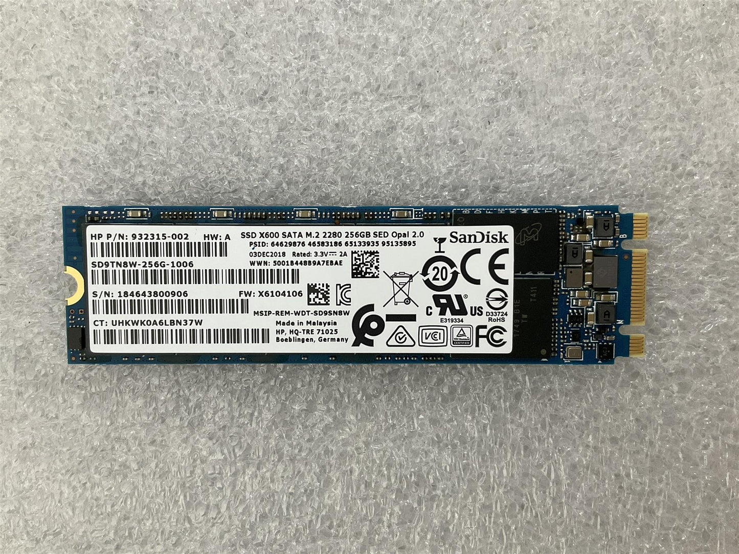 HP L02465-001 Sandisk X600 SATA 256GB Opal 2.0 SSD Solid State Drive M.2 SATA