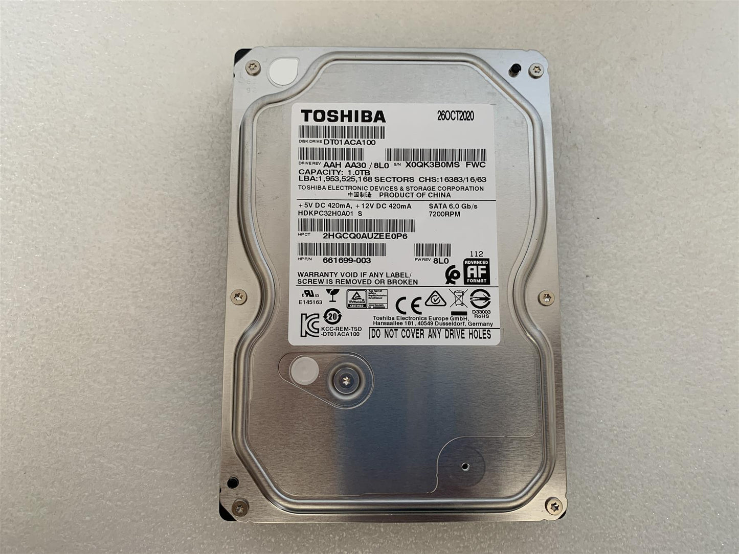HP 661699-003 Toshiba DT01ACA100 Hard Disk Drive 1TB 1000GB SATA 3.5 inch 7200