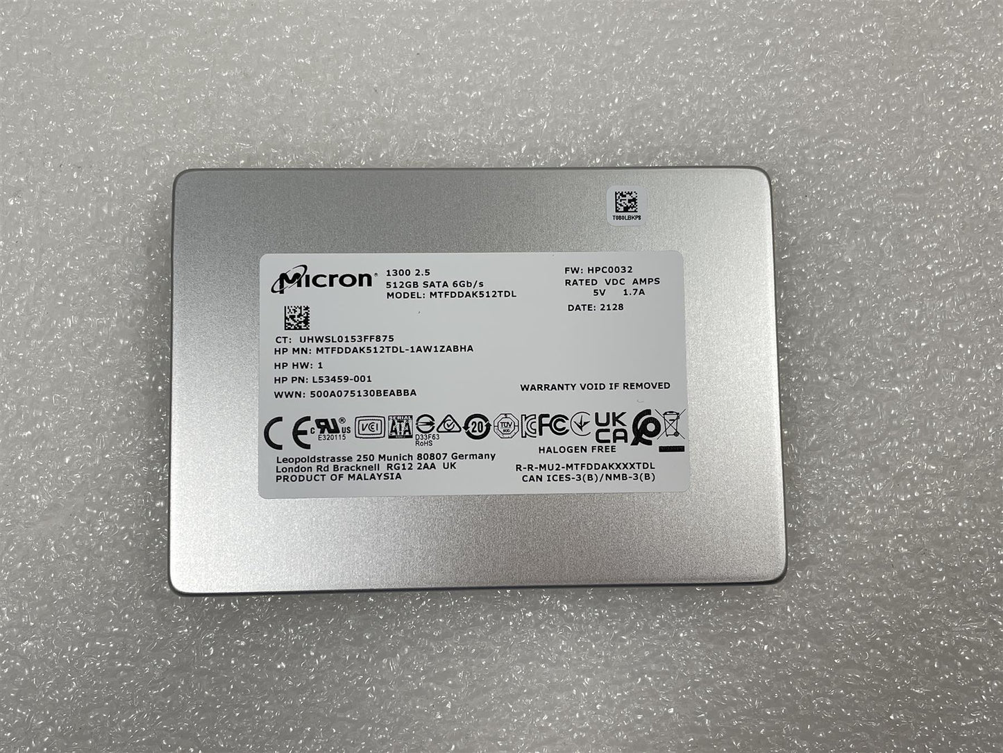 for HP 822544-001 Micron 1300 2.5inch 512GB SATA SSD Solid State Drive MTFDDAK512TDL