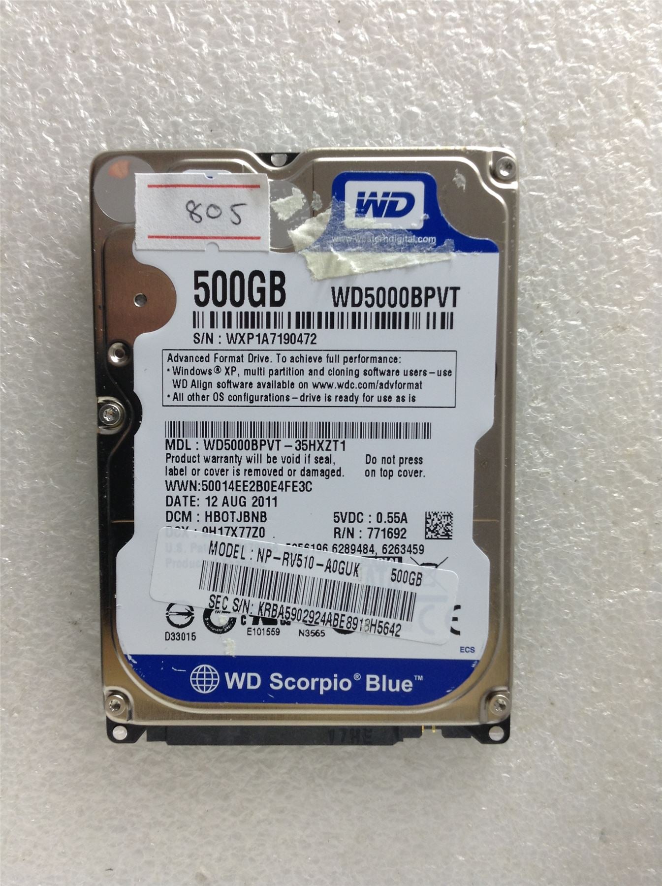 Hard Disk Drive HDD spares parts FAULTY WESTERN DIGITAL 500GB WD5000BPVT-35HXZT1