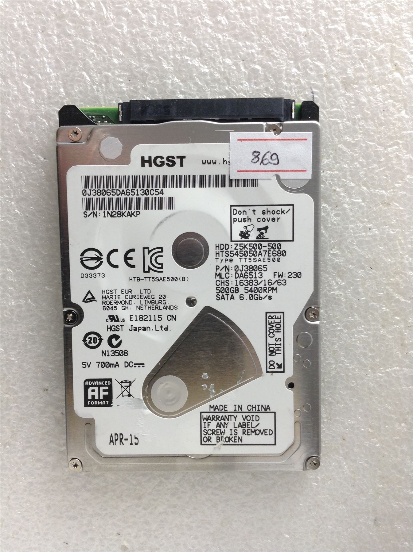 Hard Disk Drive HDD spares parts FAULTY HITACHI HGST 500GB Z5K500-500 0J38065
