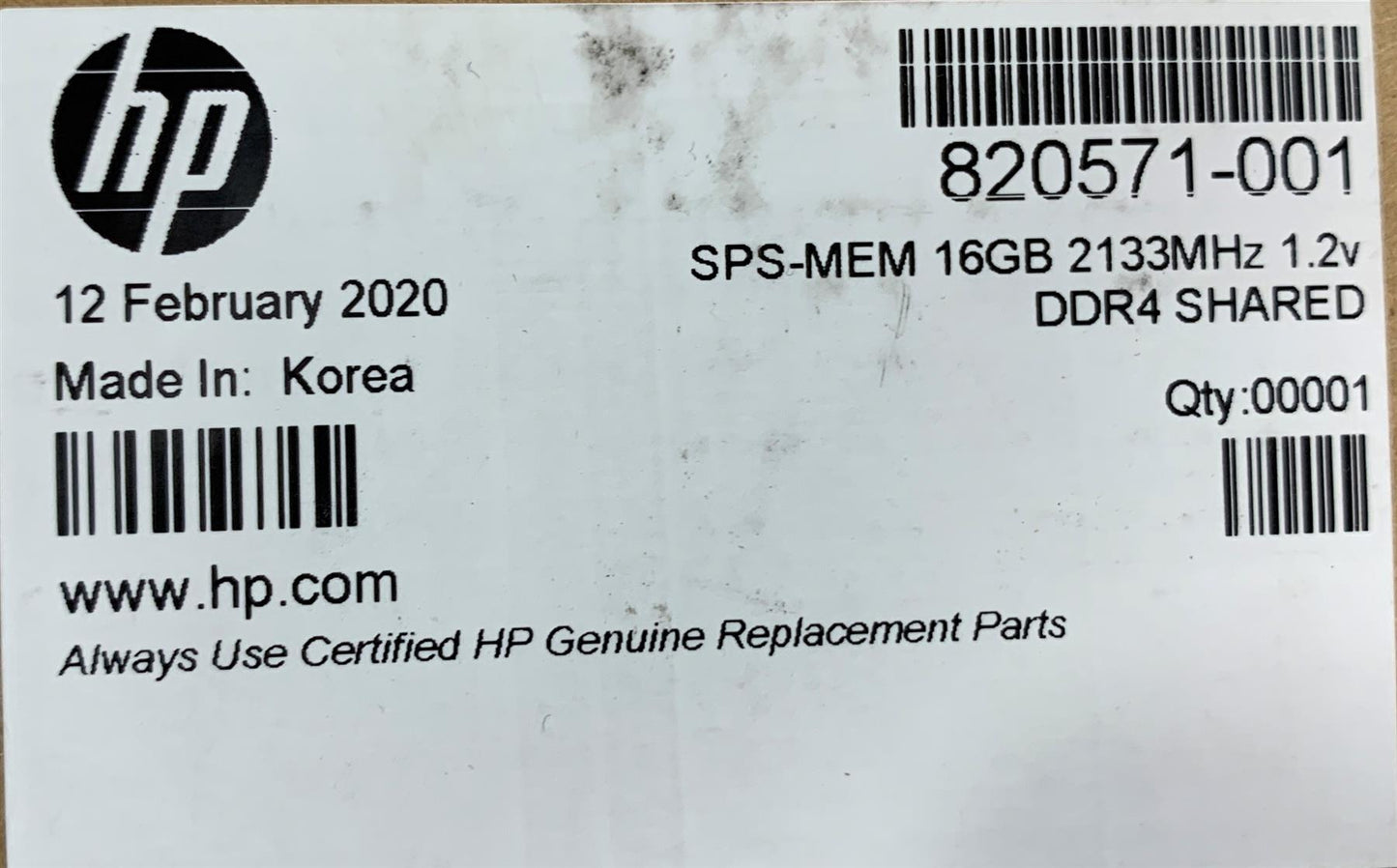 A102 - 2400 Skyhynix - HP 820571-001 Ram Memory DDR4 16GB PC4 - 2400T Genuine Original NEW