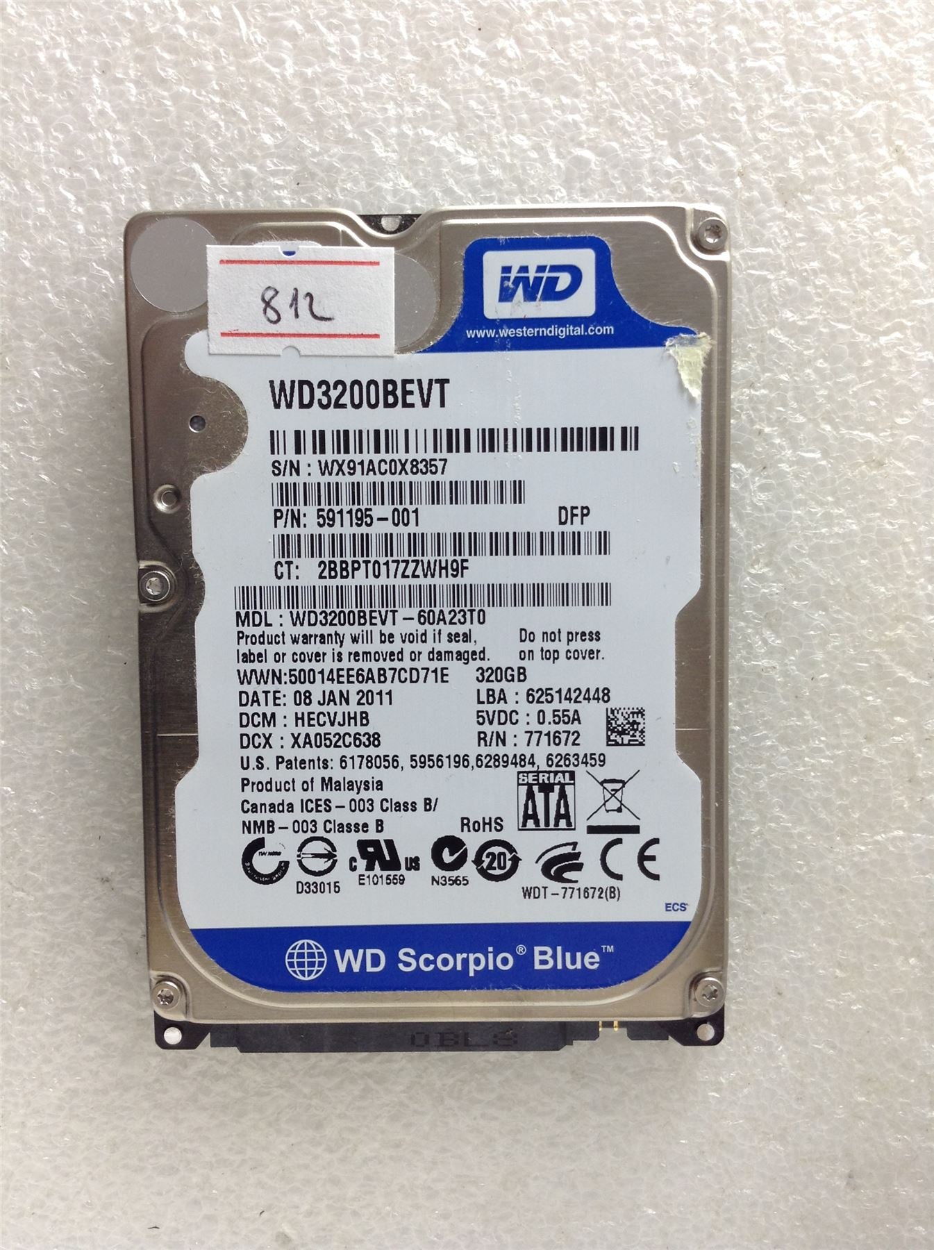Hard Disk Drive HDD spares parts FAULTY WESTERN DIGITAL 320GB WD3200BEVT-60A23T0