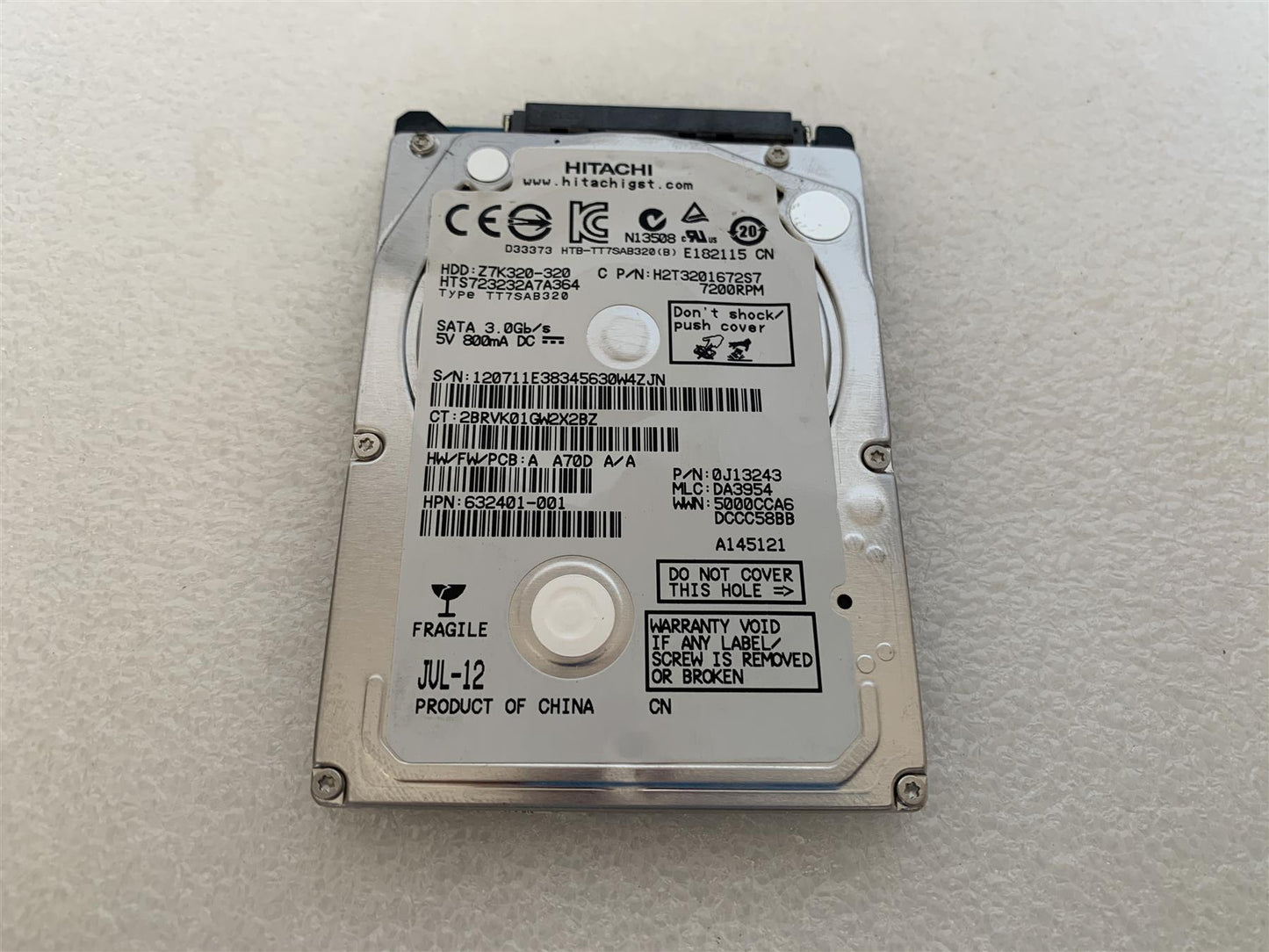 HP 632401-001 Hitachi Z7K320-320 320GB Hard Disk Drive 7200RPM 2.5inch NEW