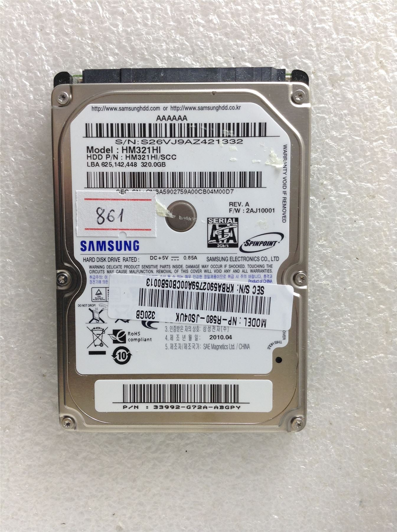 Hard Disk Drive HDD spares parts FAULTY SAMSUNG 320GB HM321HI HM321HI/SCC
