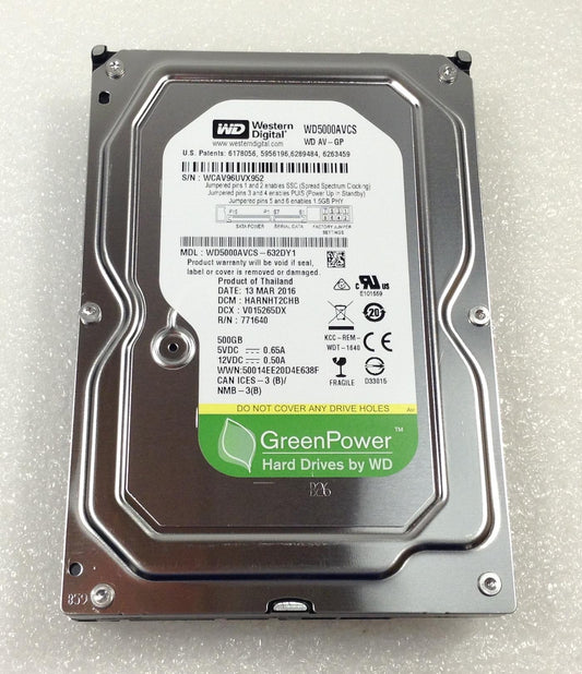 Western Digital AV-GP WD5000AVCS 500 GB 3.5" 5400RPM Cache 16 Mb SATA HDD NEW