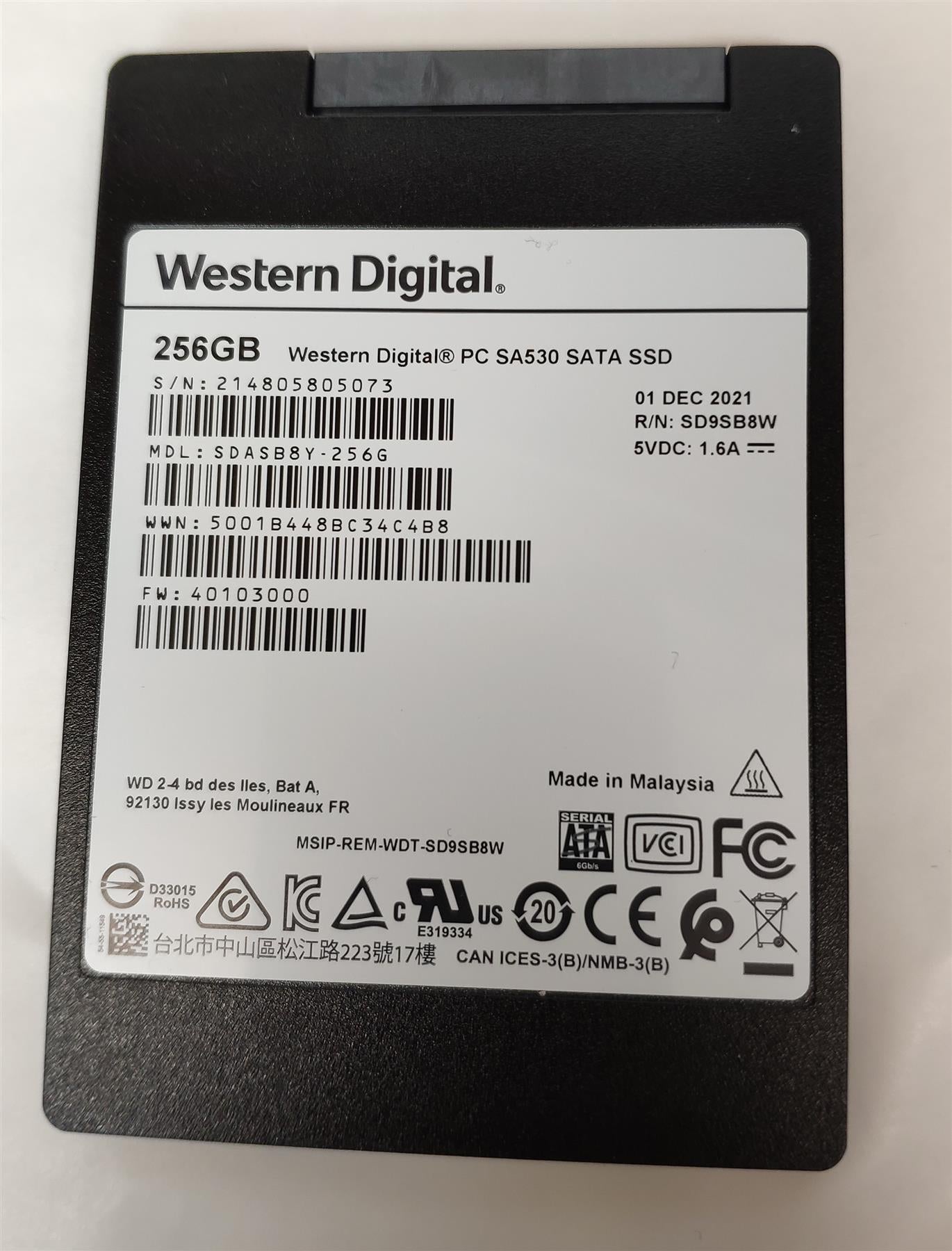 For Western Digital 256GB SA530 WD SATA 2.5 Inch Solid State Disk Drive SSD