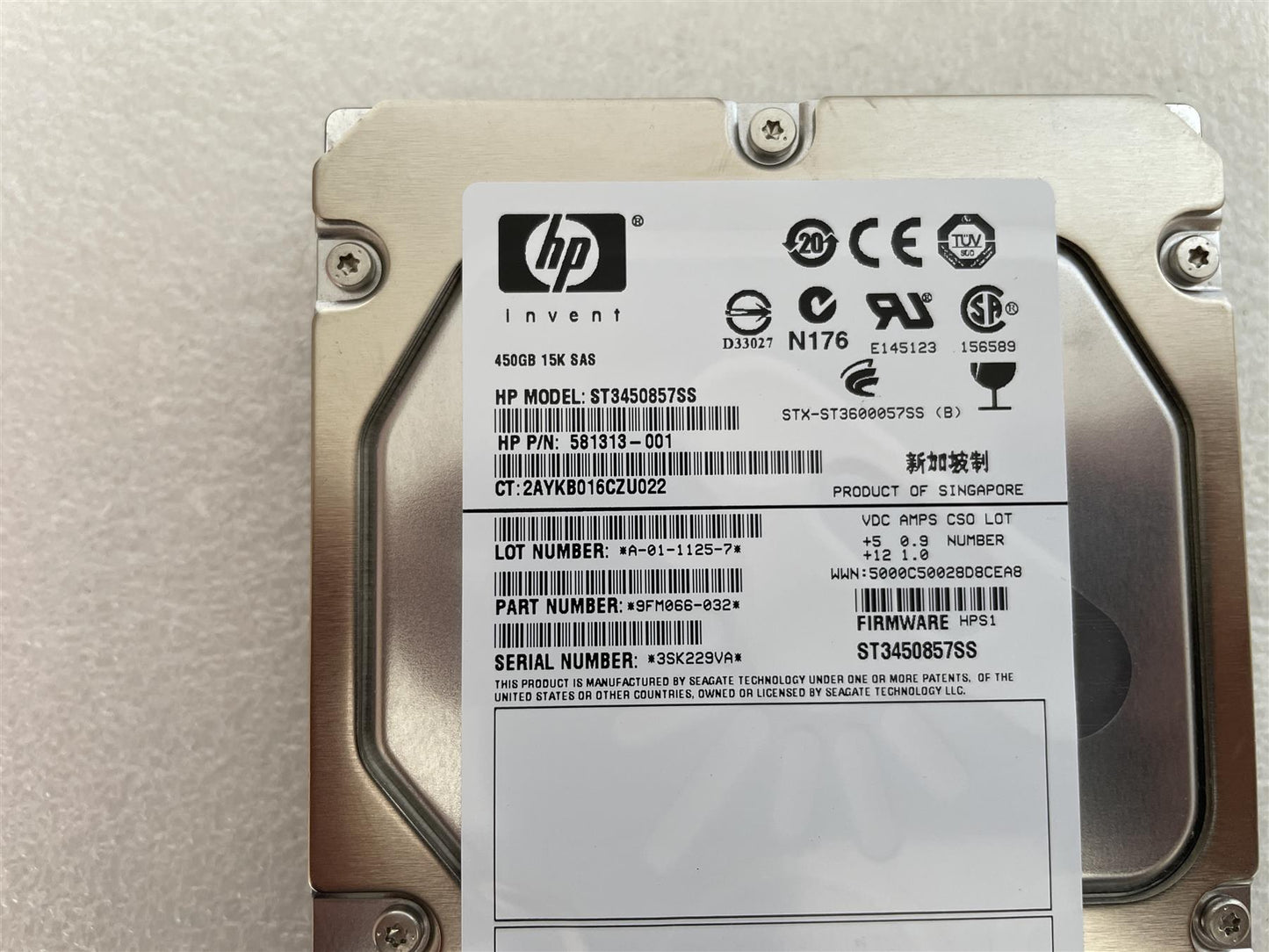 HP 581313-001 Seagate Cheetah ST3450857SS 450GB 15K SAS Hard Disk Drive 3.5 inch