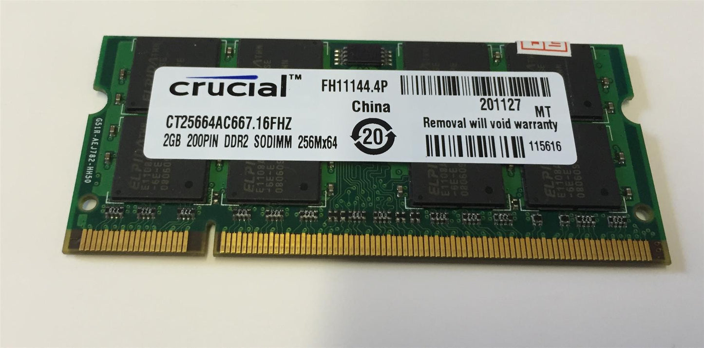 Crucial DDR2 PC2 CT25664AC667.16fhz 2GB RAM Crucial DDR2 PC2 200pin Sodimm 5300 667 Mhz NEW