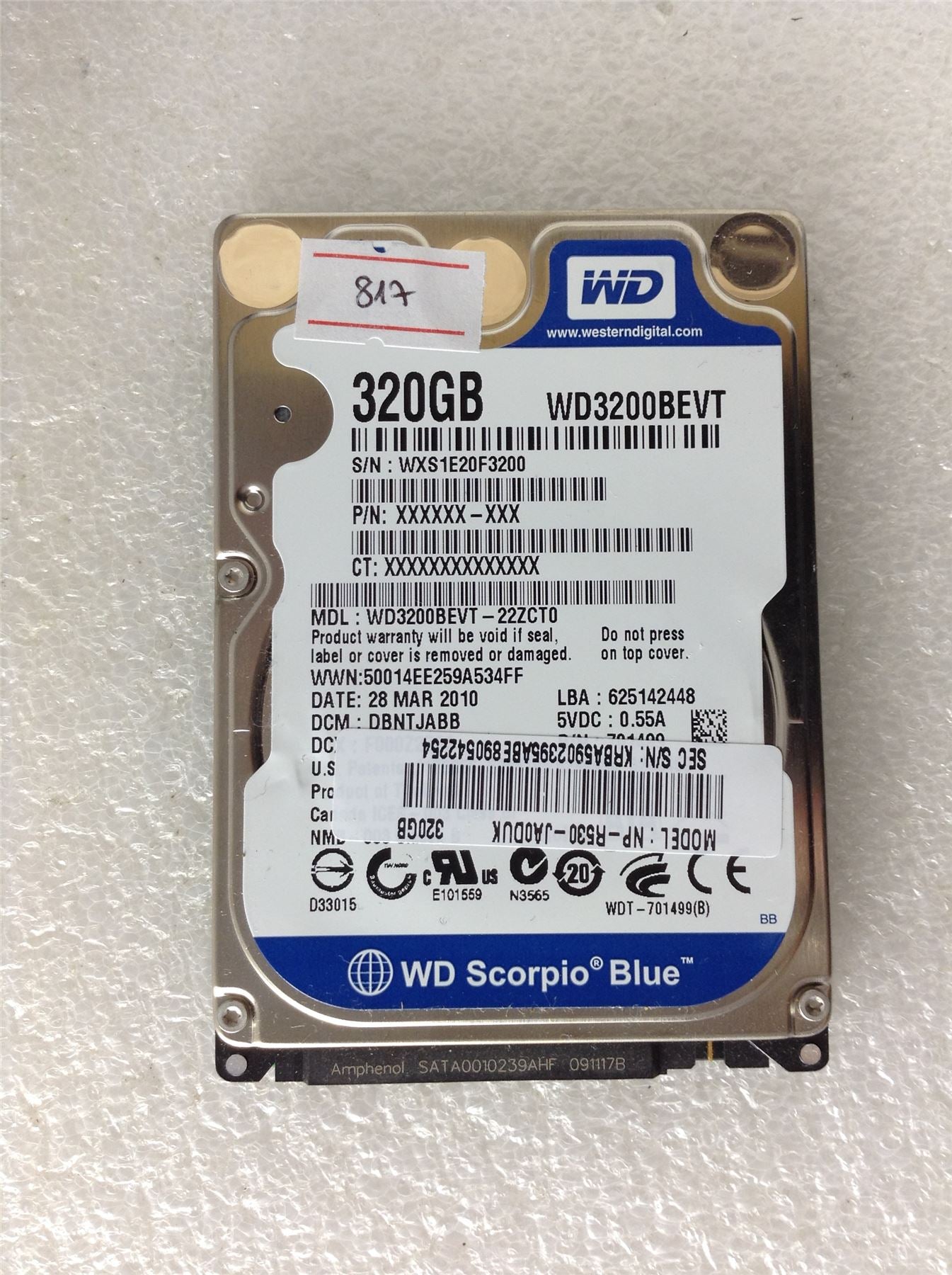 Hard Disk Drive HDD spares parts FAULTY WESTERN DIGITAL 320GB WD3200BEVT-22ZCT0