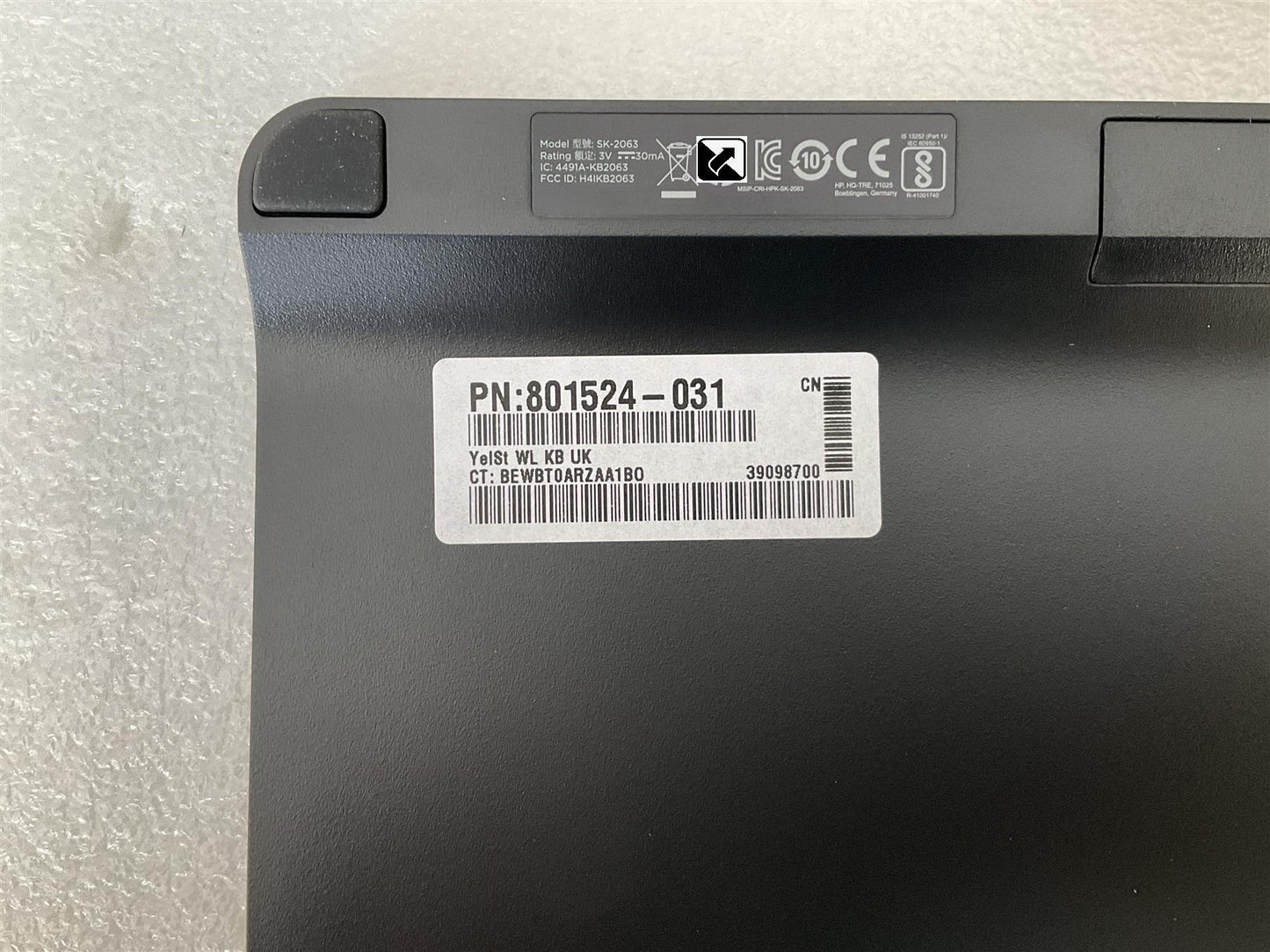 HP Yellowstone Vesuvius N9K63AV#ABU 801524-031 SK-2063 SM-2063 USB Wireless UK English Keyboard