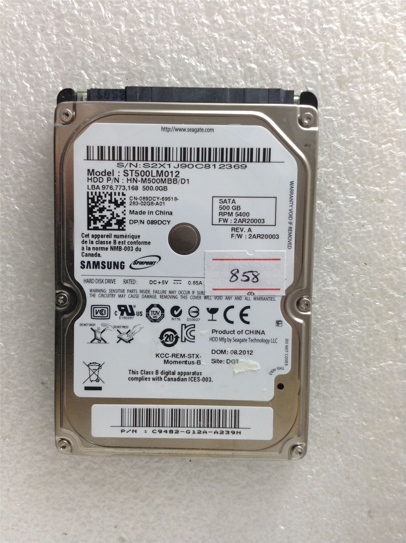 Hard Disk Drive HDD spares parts FAULTY SAMSUNG 500GB ST500LM012 HN-M500MBB/D1