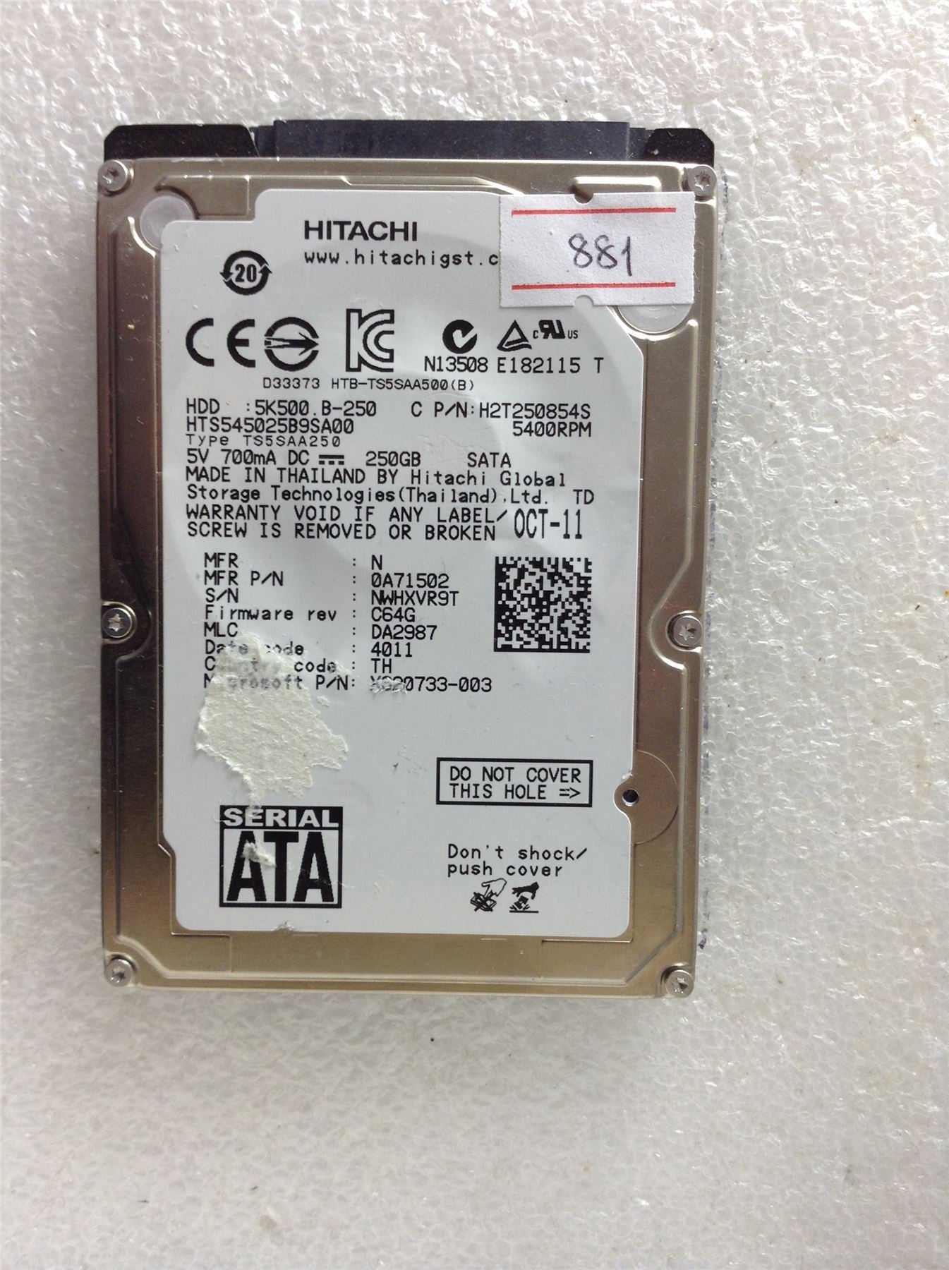 Hard Disk Drive HDD spares parts FAULTY HITACHI HGST 250GB 5K500 B-250 0A71502
