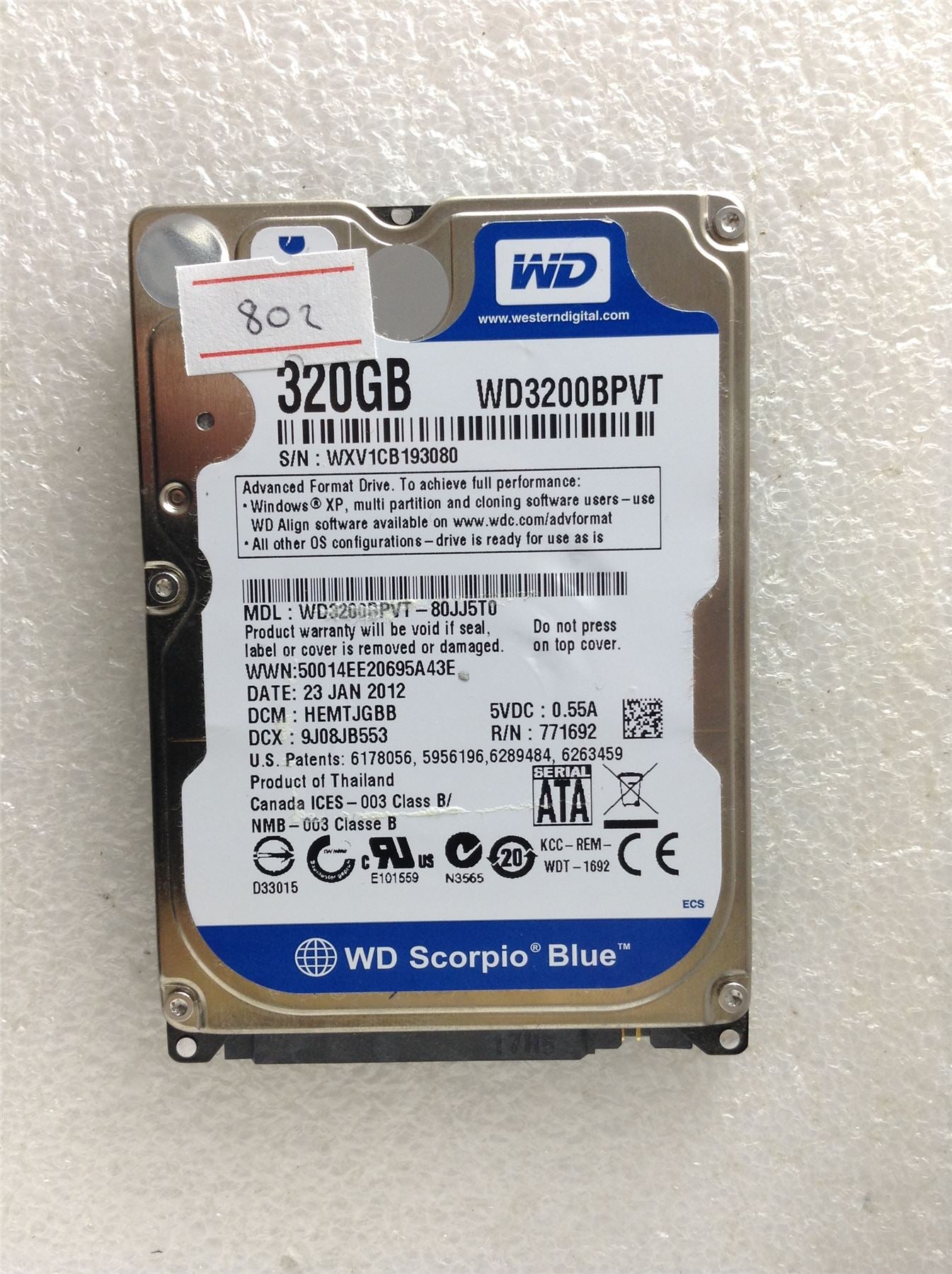 Hard Disk Drive HDD spares parts FAULTY WESTERN DIGITAL 320GB WD3200BPVT-80JJ5T0