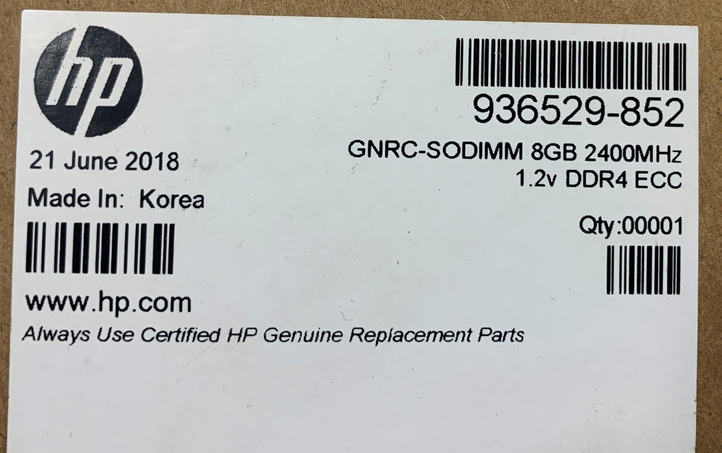HP 936529-852 M474A1G43EB1-CRC Ram Memory DDR4 8GB PC4 - 2400T Genuine NEW