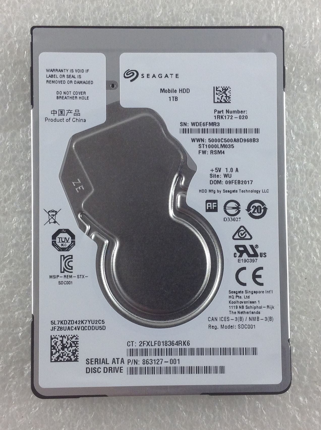 HP 250 G5 1TT39ES ABU HDD Hard Disk Drive 1TB 1000 GB SATA WDE6FMR3 778192-005