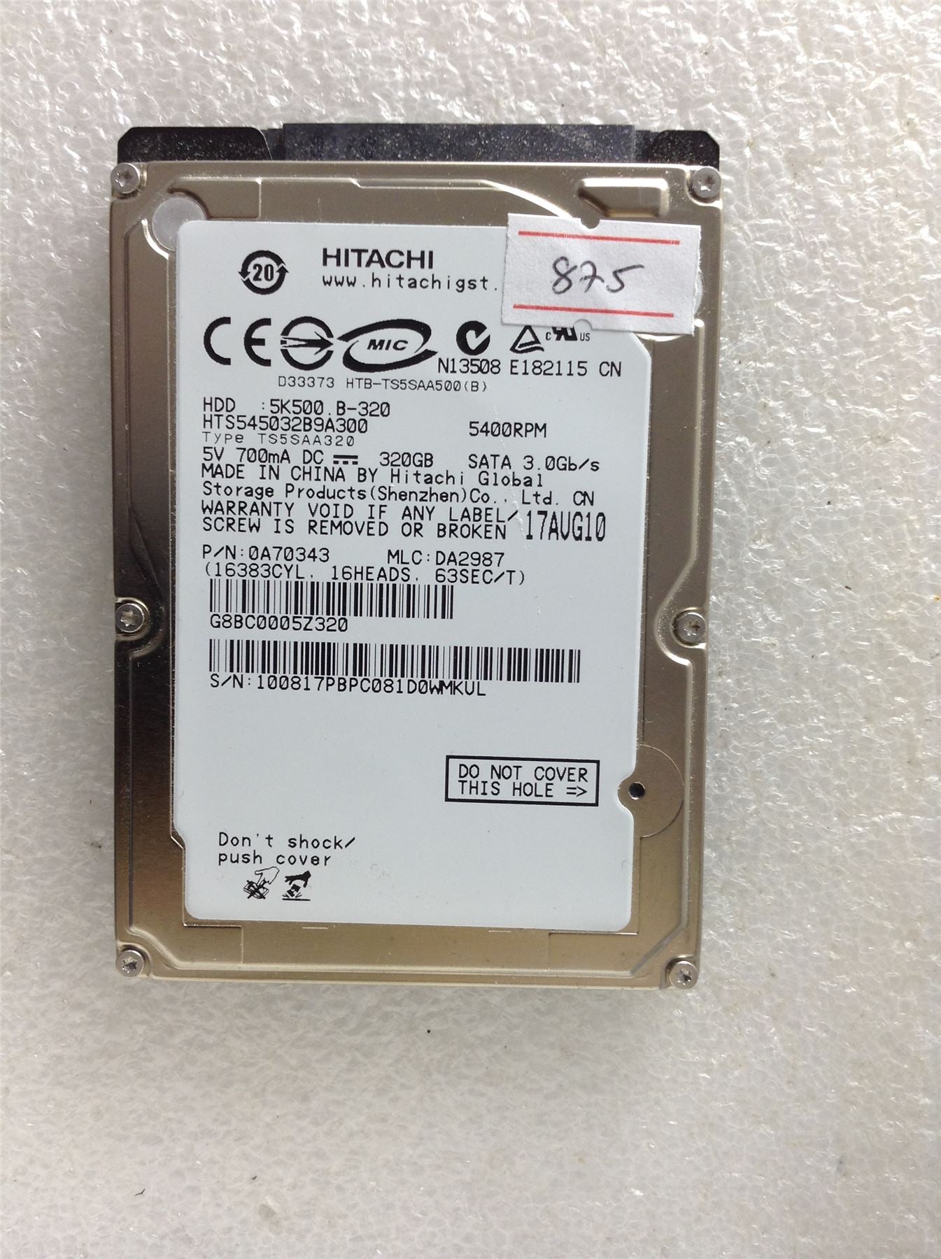 Hard Disk Drive HDD spares parts FAULTY HITACHI HGST 320GB 5K500 B-320 0A70343
