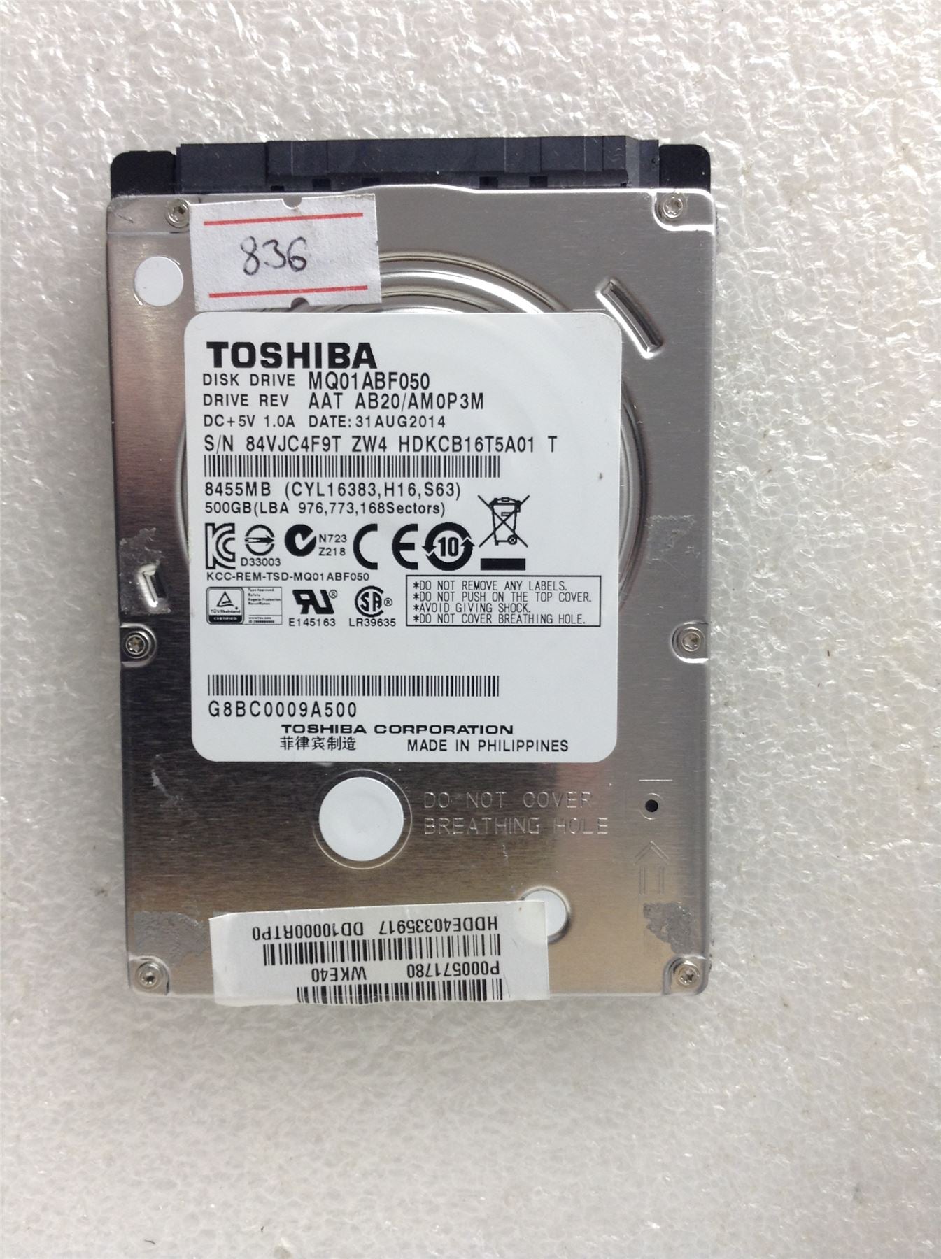 Hard Disk Drive HDD spares parts FAULTY TOSHIBA 500GB MQ01ABF050 HDKCB16T5A01 A