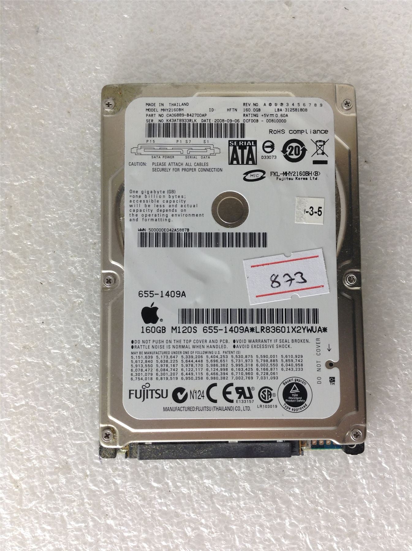 Hard Disk Drive HDD spares parts FAULTY FUJITSU 160GB MHY2160BH CA06889-B42700AP