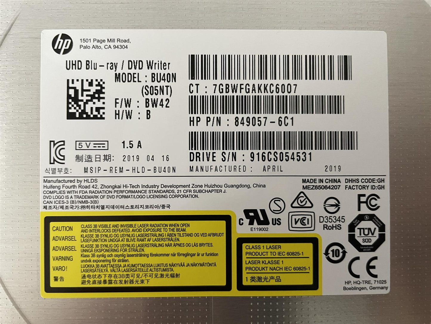 HP 762435-800 849057-6C1 UHD Blu-ray DVD Writer BU40N S05NT Genuine Original NEW