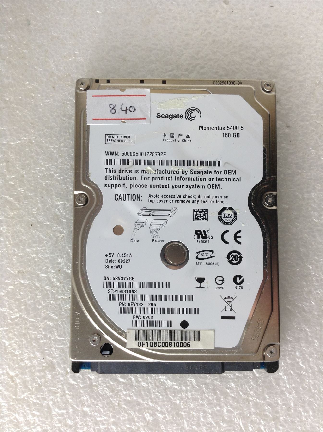 Hard Disk Drive HDD spares parts FAULTY SEAGATE 160GB ST9160310AS 9EV132-285