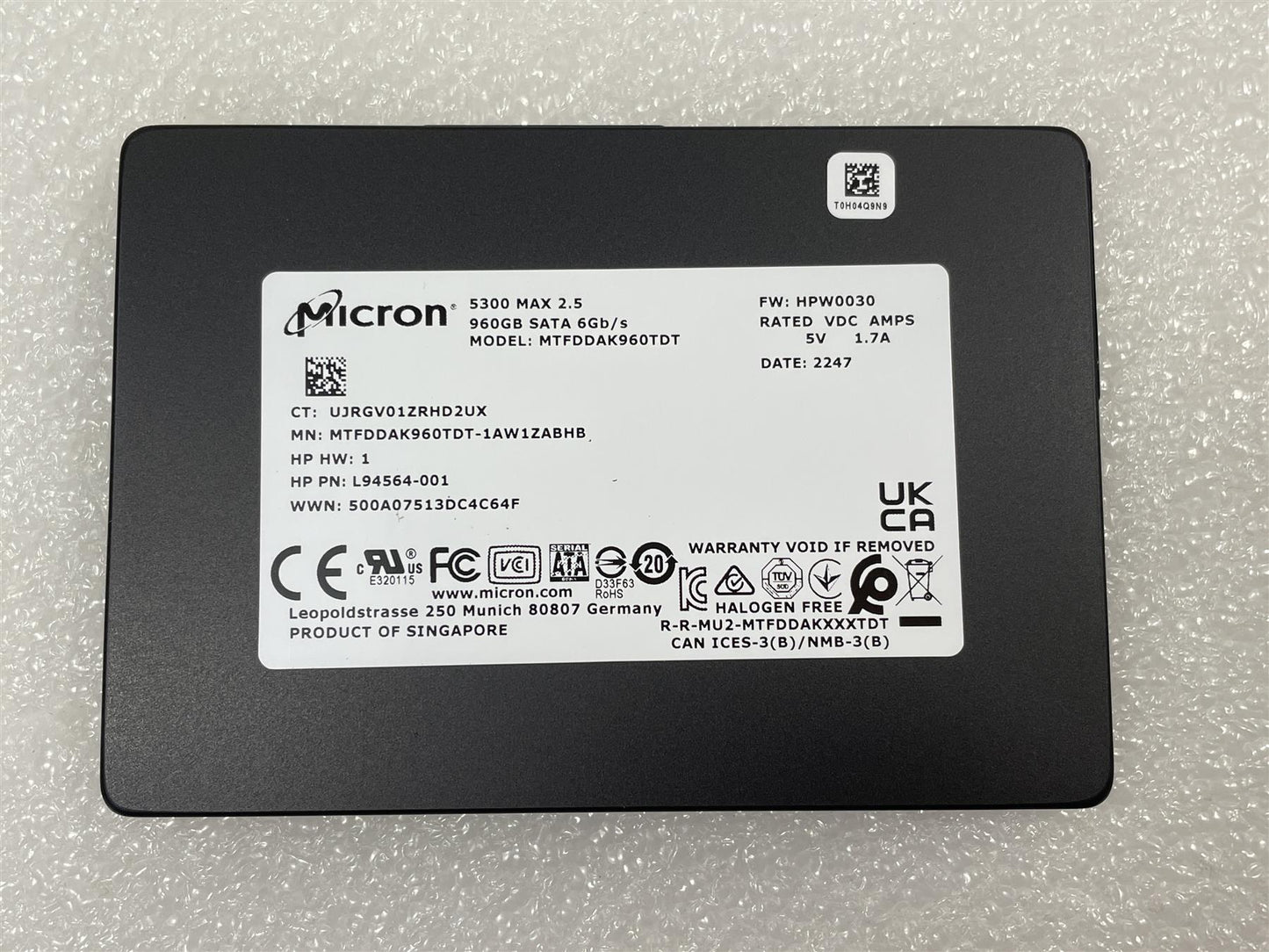 for HP L94564-001 Micron 5300 MAX 2.5 960GB SATA SSD Solid State Drive MTFDDAK960TDT