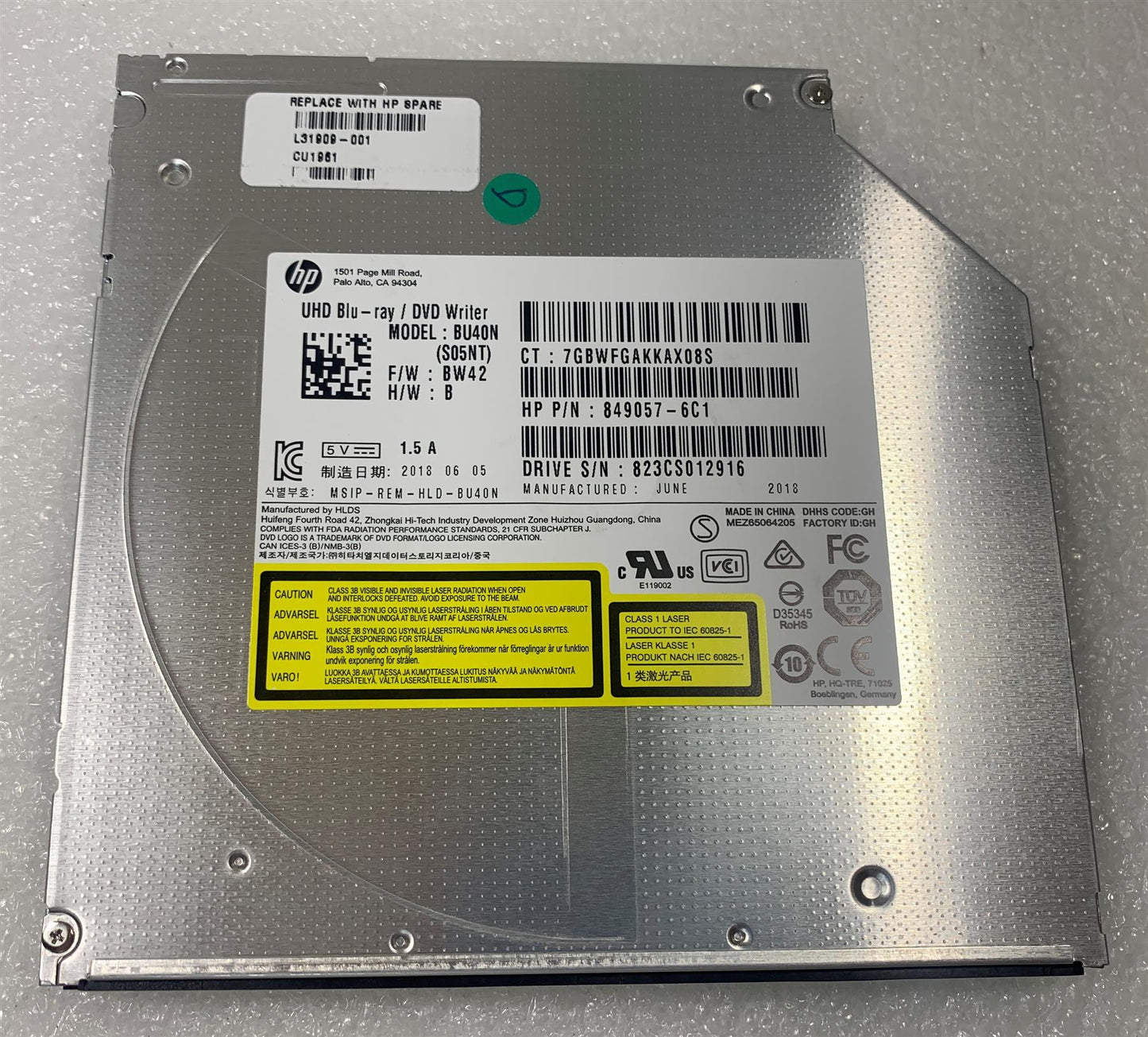 A111 HP ProOne 600 G4 L31909-001 781417-001 BLU-RAY DVD Writer BW42 BU40N S05NT 849057-6C1 NEW