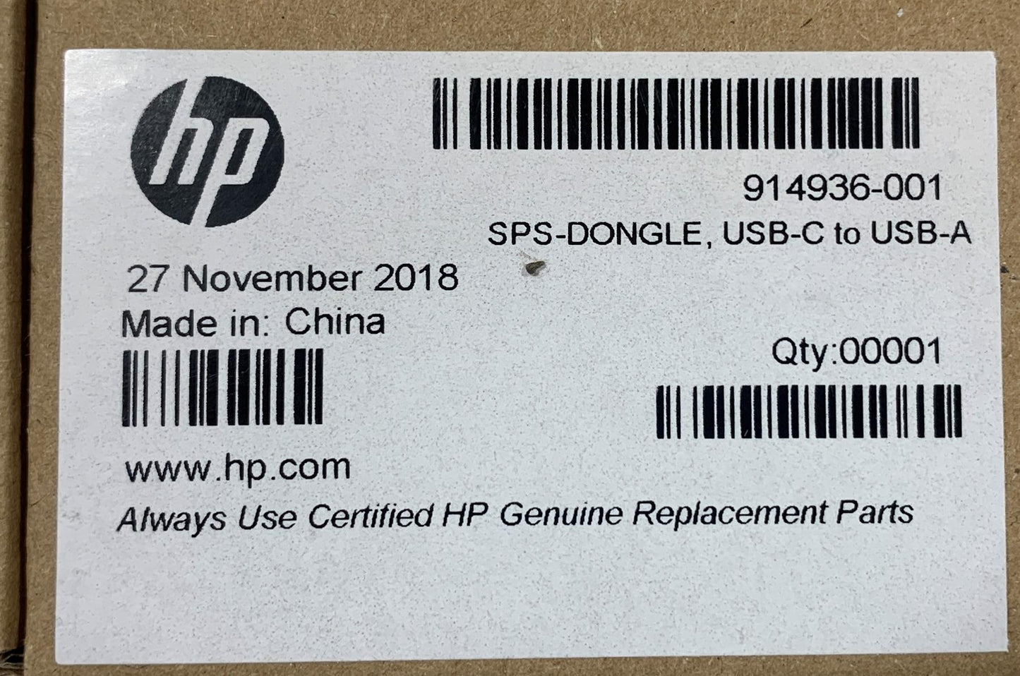 HP 914936-001 833960-001 HP USB C to USB A Dongle Adapter Genuine OTG Cable NEW