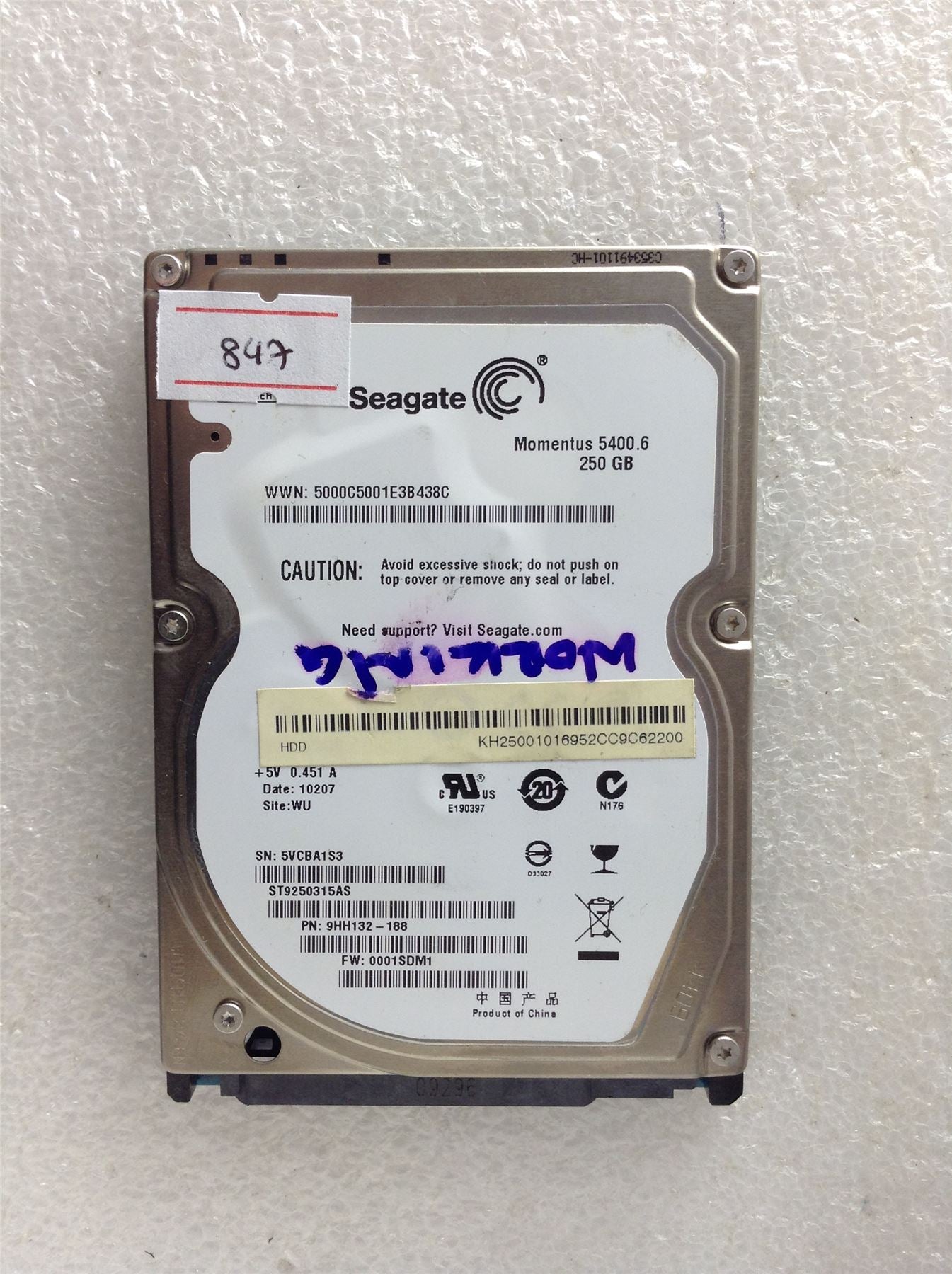 Hard Disk Drive HDD spares parts FAULTY SEAGATE 250GB ST9250315AS 9HH132-188