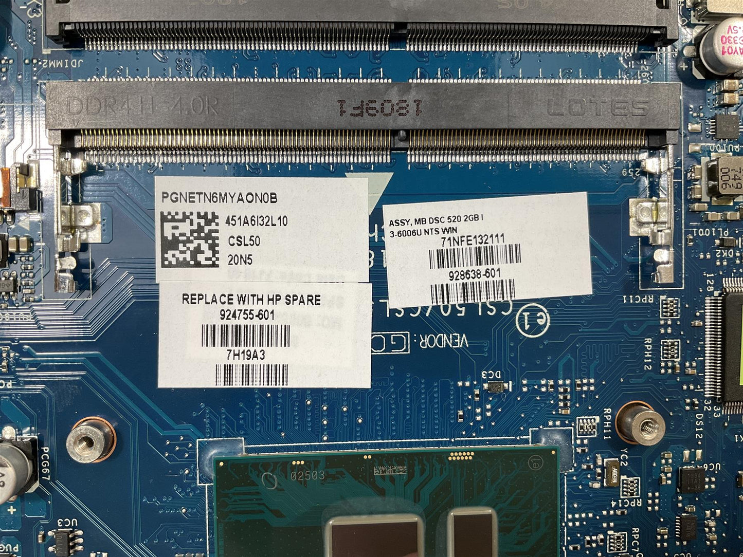 HP 15-BS 15-BW 250 G6 928638-601 924755-601 Intel I3-6006U CPU DSC Motherboard