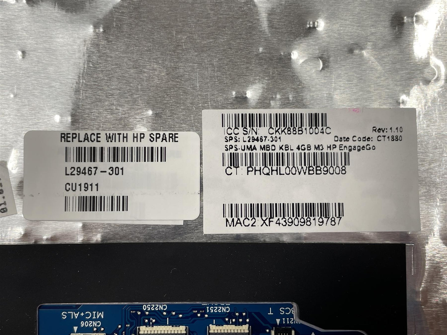HP Engage Go Mobile System L29467-301 Motherboard Intel Core M3-7Y30 4GB 128GB