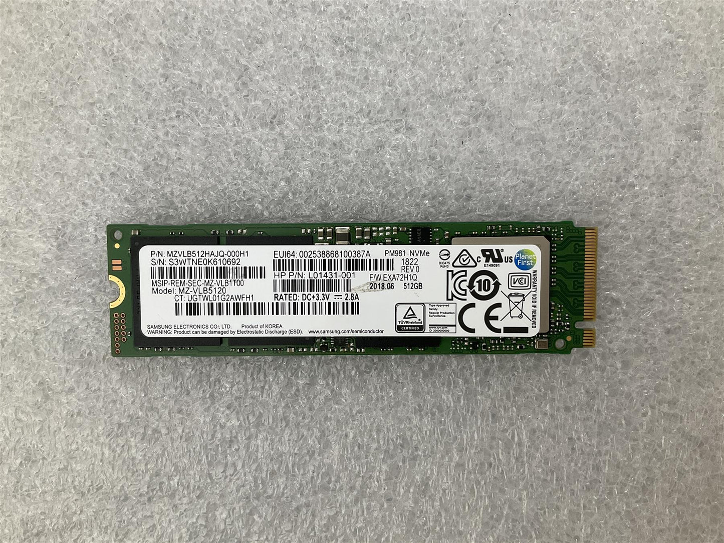 HP 915954-001 Samsung PM981 MZVLB512HAJQ 512GB SSD Solid State Drive M.2 NVMe
