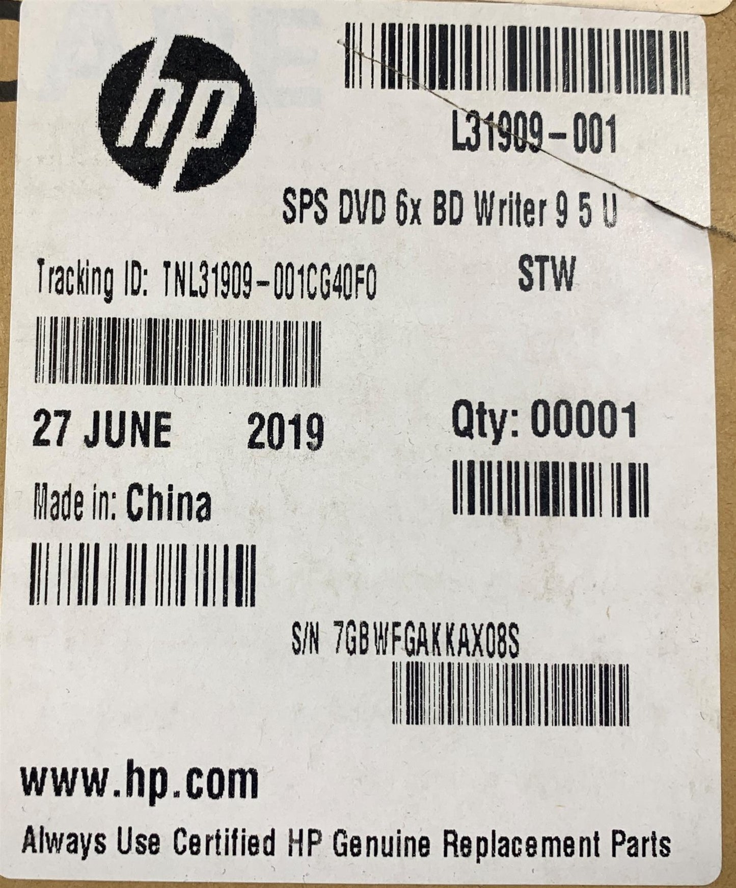A111 HP ProOne 600 G4 L31909-001 781417-001 BLU-RAY DVD Writer BW42 BU40N S05NT 849057-6C1 NEW
