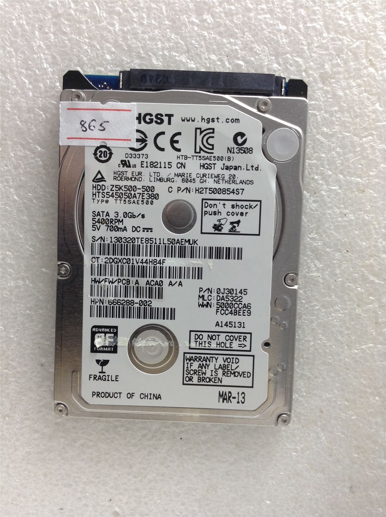 Hard Disk Drive HDD spares parts FAULTY HITACHI HGST 500GB Z5K500-500 0J30145