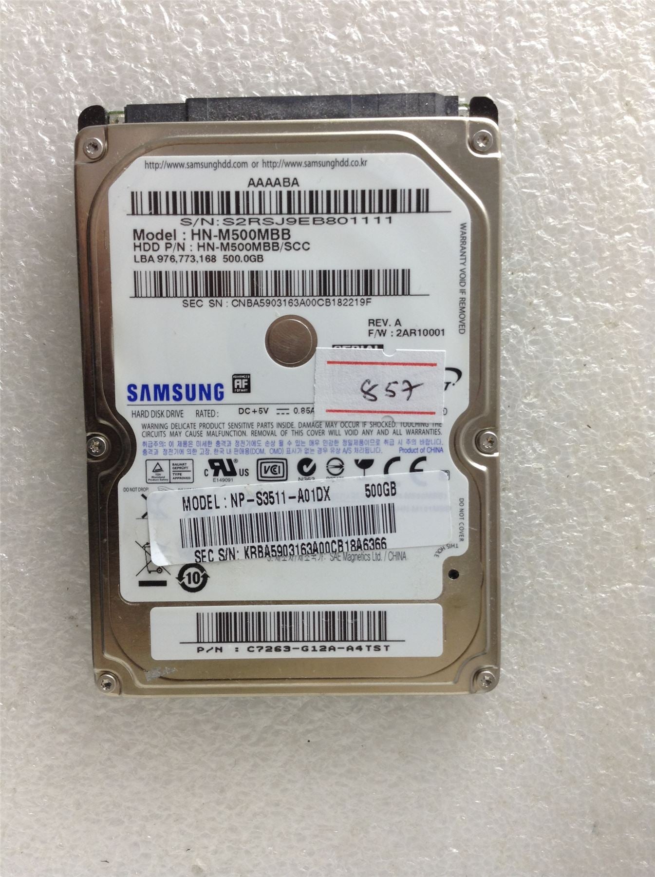 Hard Disk Drive HDD spares parts FAULTY SAMSUNG 500GB HN-M500MBB HN-M500MBB/SCC