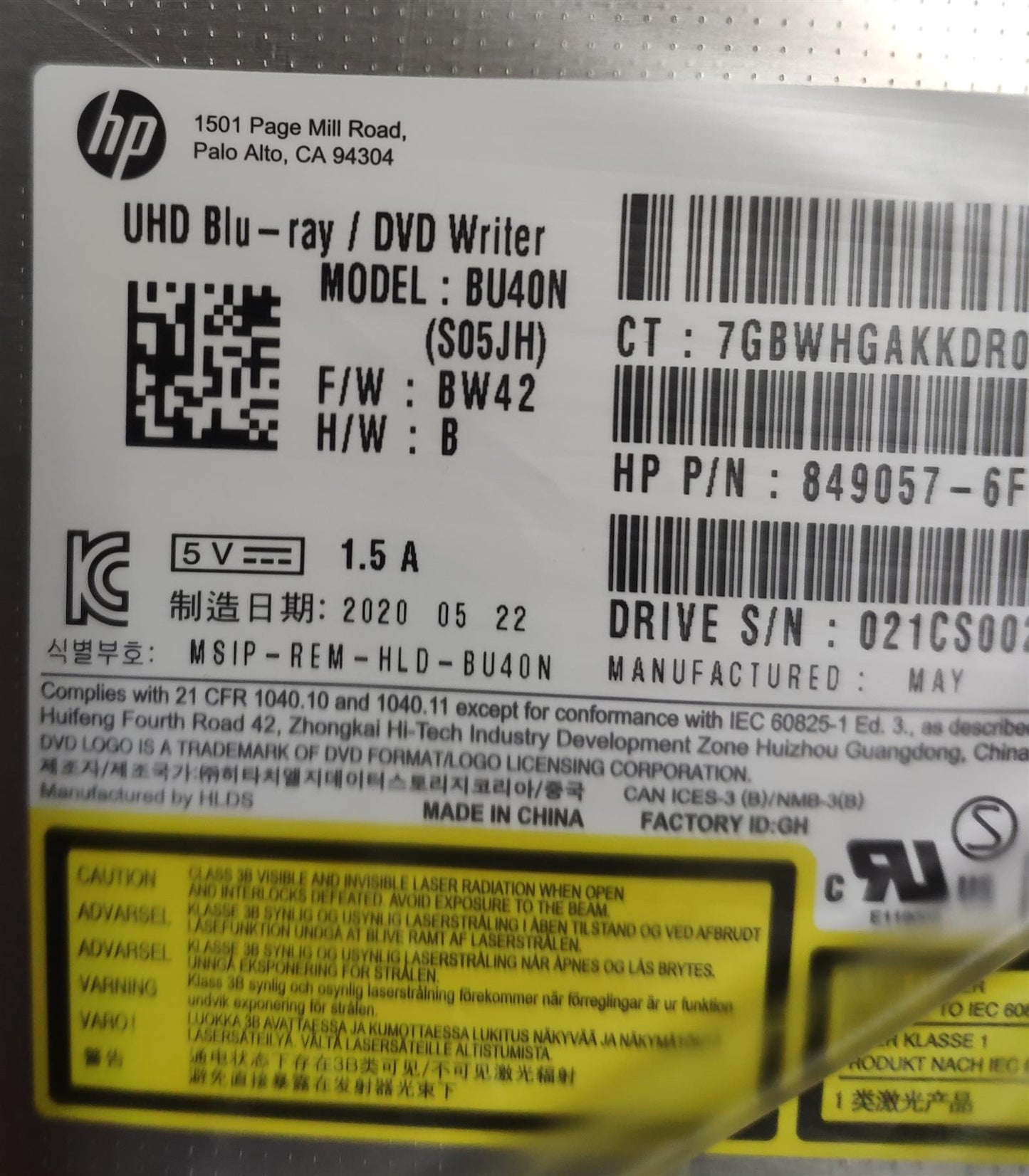 For Blu-Ray 781417-001 L31909-001 781417-001 BU40N UHD BLU-RAY DVD Drive Writer NEW