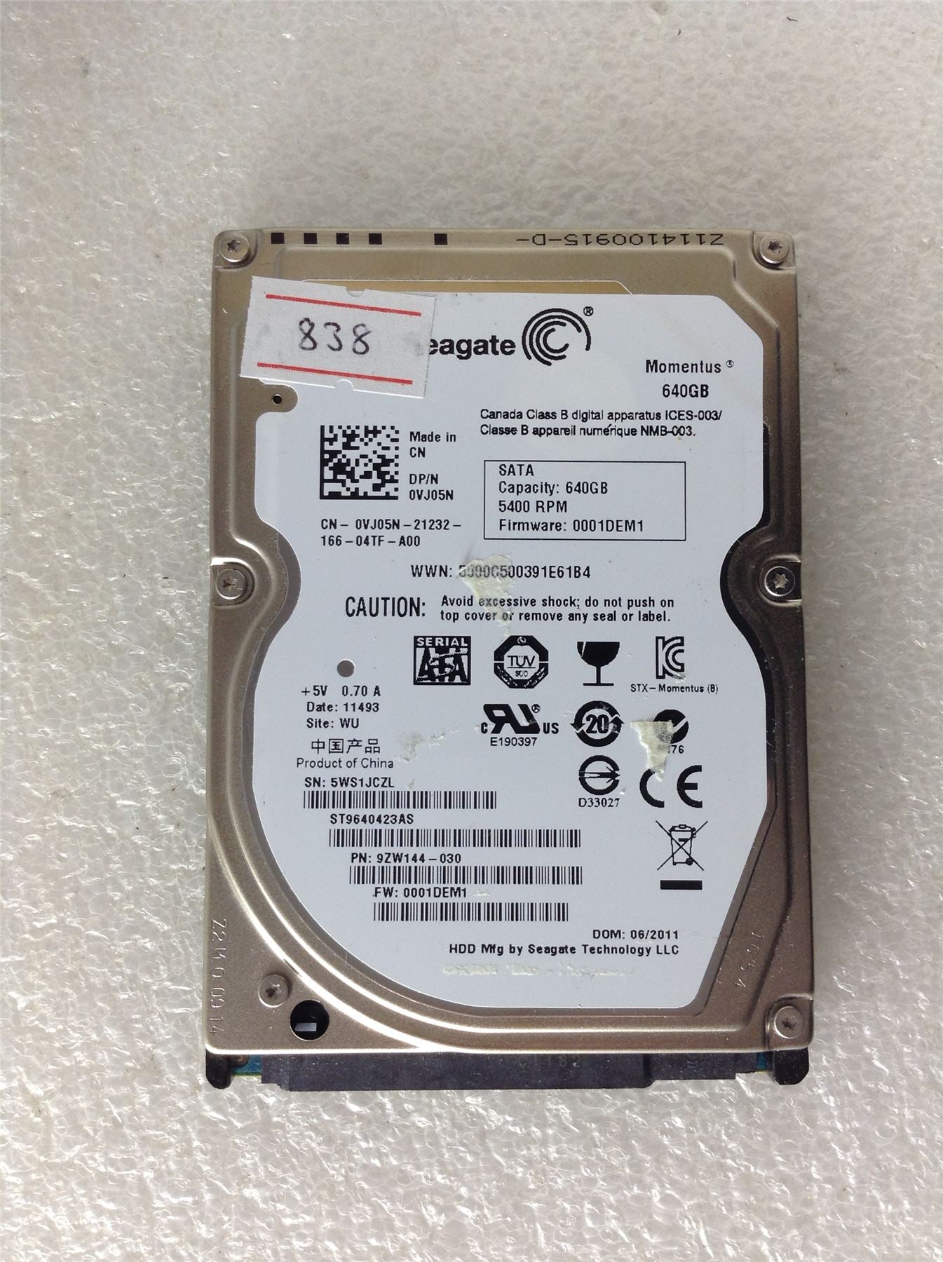 Hard Disk Drive HDD spares parts FAULTY SEAGATE 640GB ST9640423AS 9ZW144-030