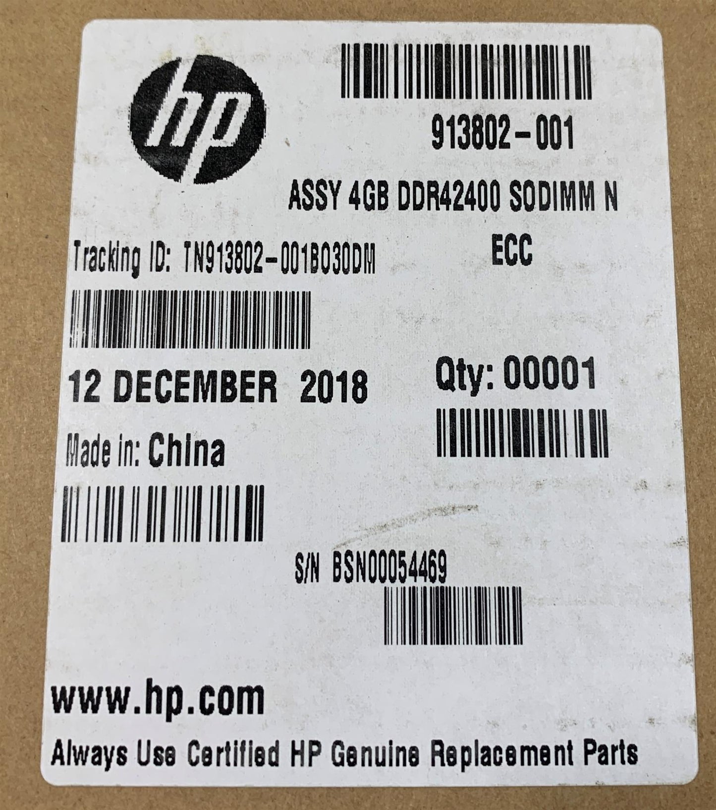 HP 913802-001 MTA4ATF51264HZ-2G3B1 Ram Memory DDR4 4 GB PC4 2400 MHz NEW