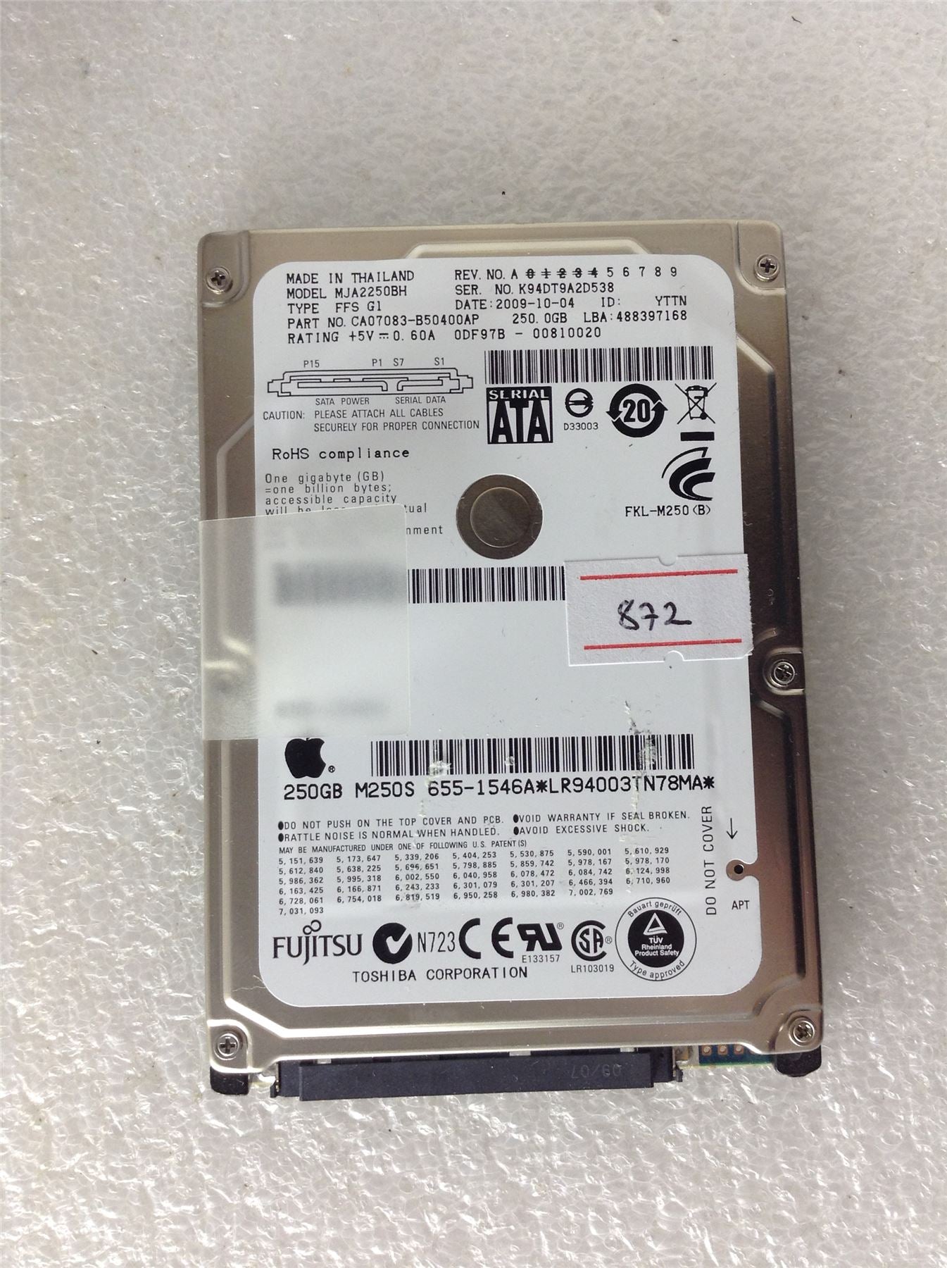 Hard Disk Drive HDD spares parts FAULTY FUJITSU 250GB MJA2250BH CA07083-B50400AP