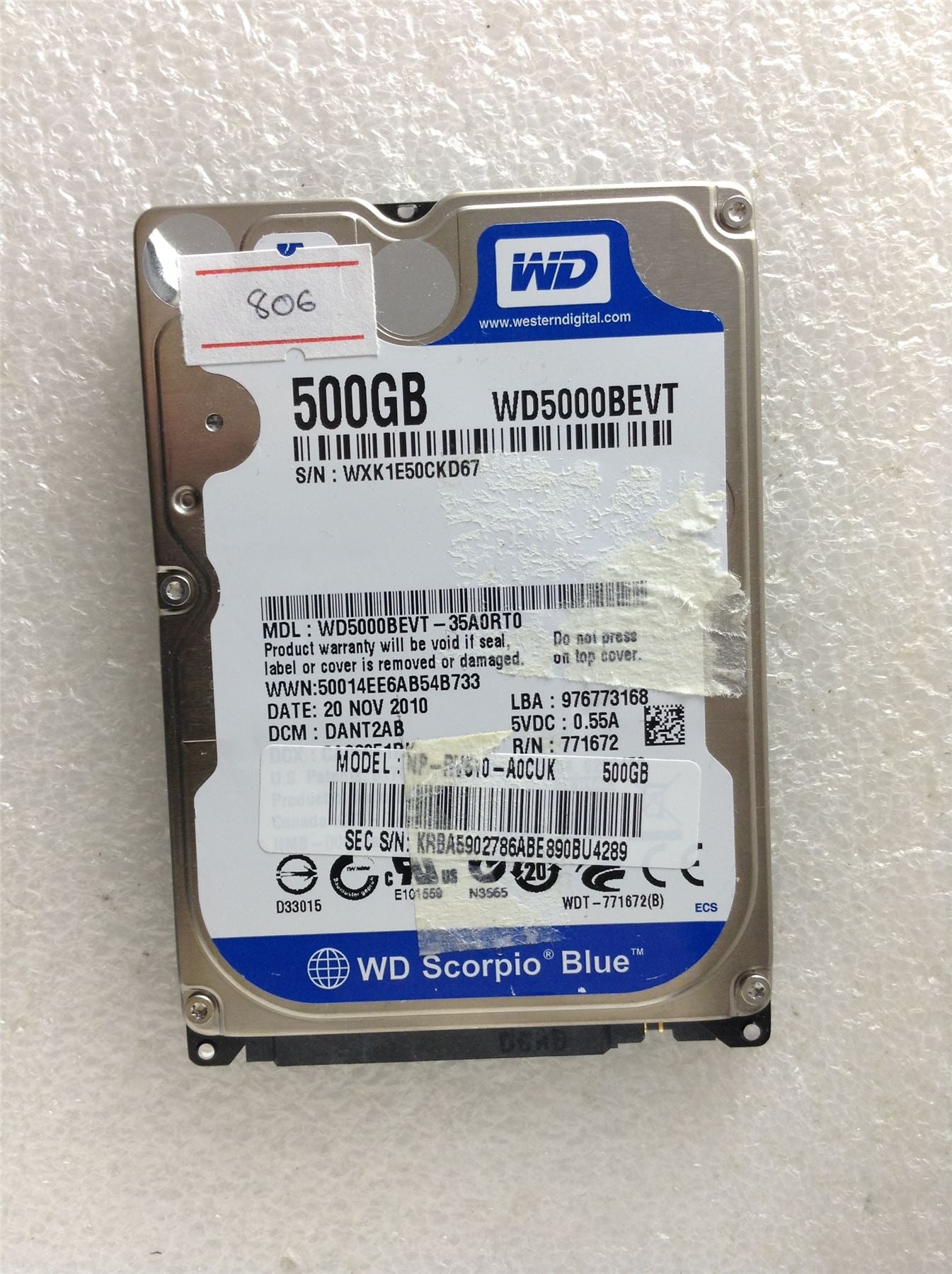 Hard Disk Drive HDD spares parts FAULTY WESTERN DIGITAL 500GB WD5000BEVT-35A0RT0