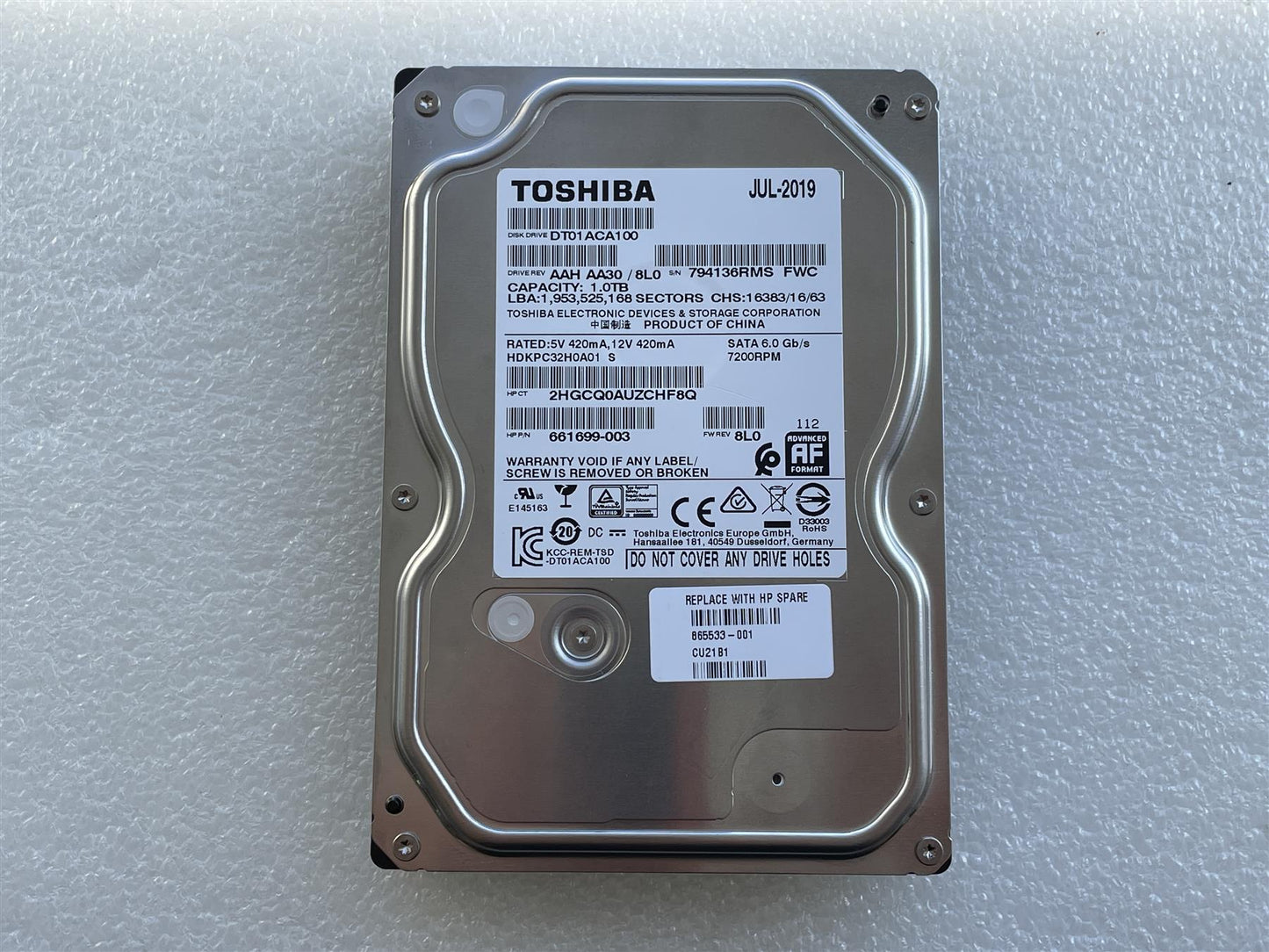 HP 865533-001 Toshiba DT01ACA100 HDD Hard Disk Drive 1TB 1000 GB 7200RPM SATA